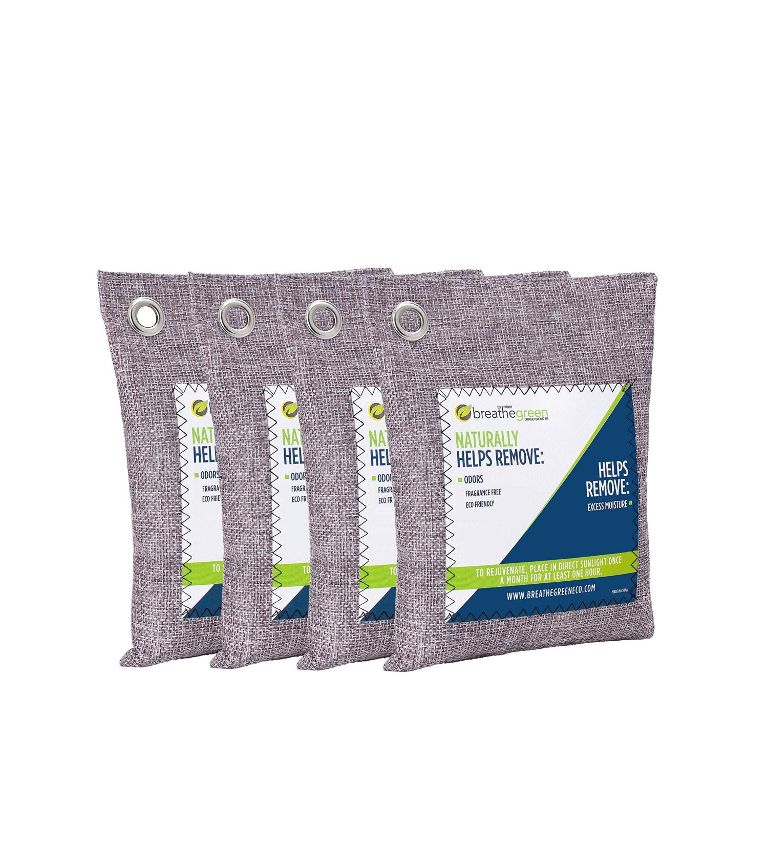 Breathe Green Bamboo Charcoal Odor Eliminator Bag (4-Pack) - Activated Charcoal Absorber for Home, Pets, Car, Closet, Basement, RV - Natural Freshener, Removes Odors and Moisture - Buy Online on GoSupps.com