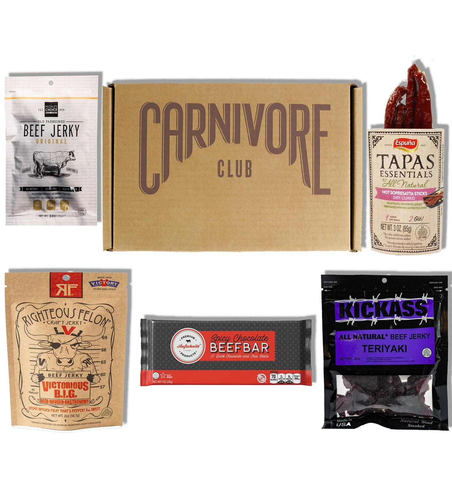 Carnivore Club Beef Jerky Box - Delicious Meat Snack Sampler Gift Basket - Buy Online on GoSupps.com