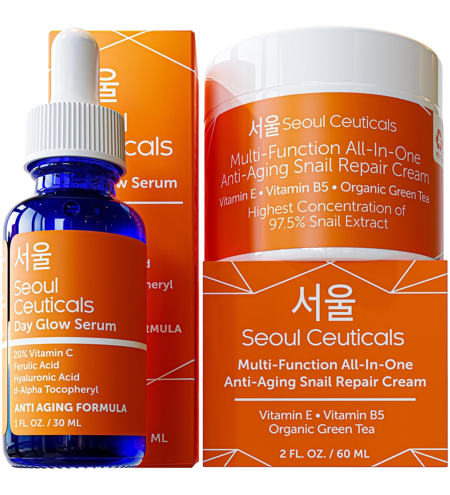 Korean Skin Care Set - Potent Vitamin C Serum & Snail Repair Cream for Youthful Glow | Natural & Organic Beauty Routine - Buy Online on GoSupps.com