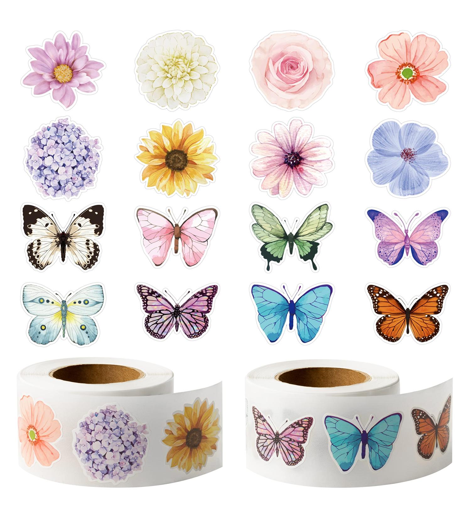 W1cwey 1000pcs Assorted Butterfly Flower Sticker Rolls (2 Rolls) - 16 Colorful Butterfly Decals, Cute Flower Stickers for Kids, Party Favor Decoration - 1.5 * 1 Inch - Buy Online on GoSupps.com