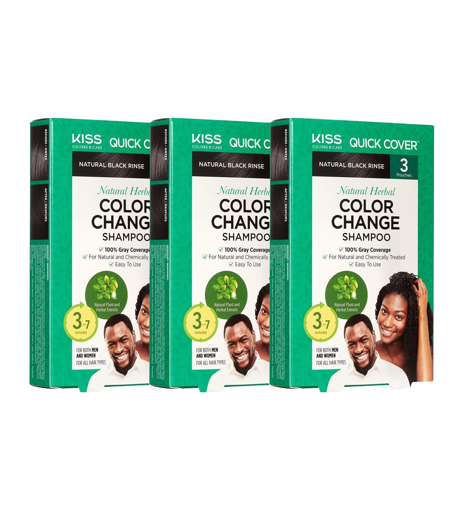 Kiss Quick Cover Natural Herbal Color Change Shampoo 3 Pack - Natural Black - Buy Online on GoSupps.com