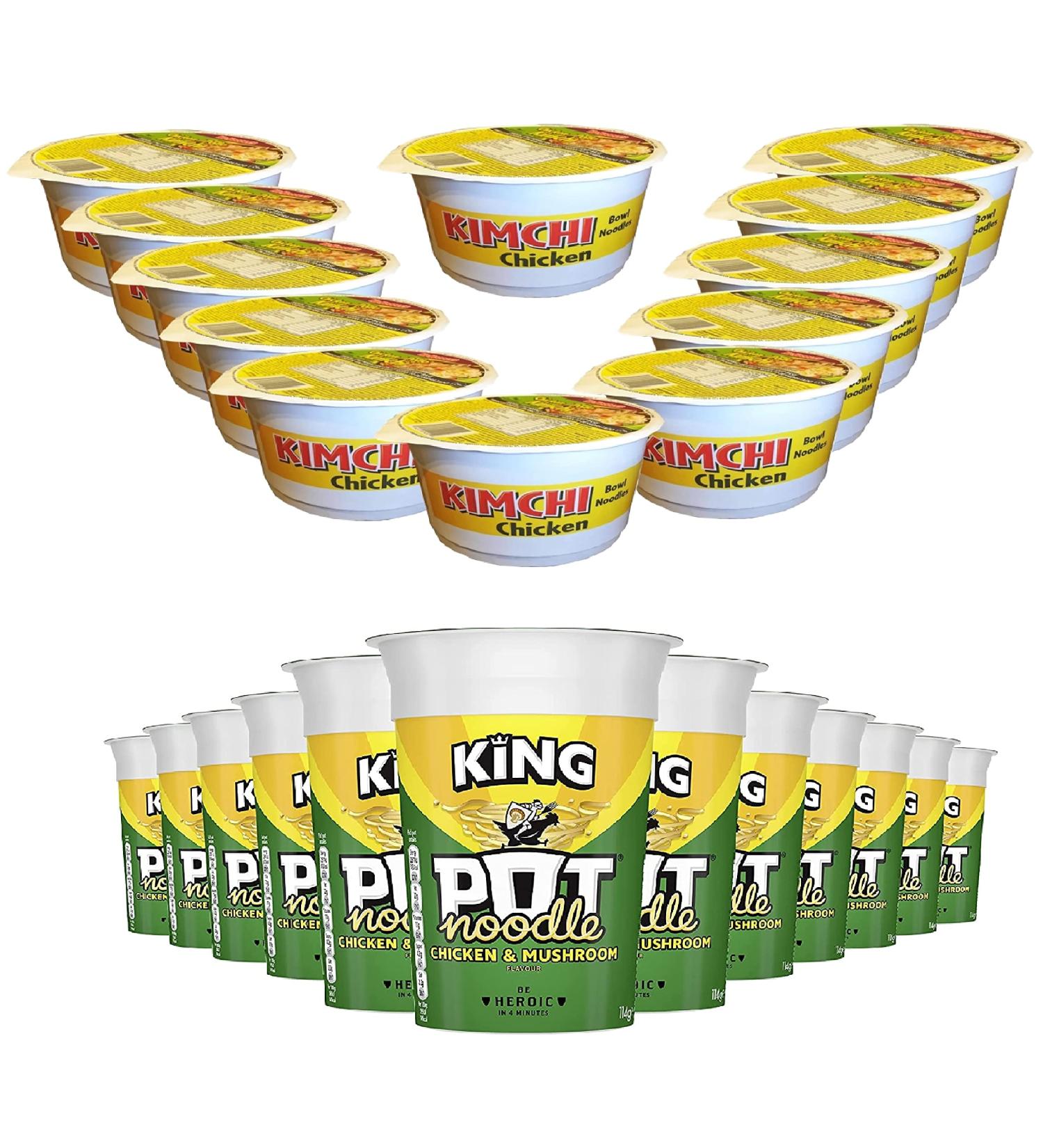 Chicken Instant Noodles Bulk Buy - Pack of 12 Mr. Noodles Kimchi & Pack of 12 Chicken and Mushroom Pot Noodles with Topline Card. Ramen Noodles Multipack for Camping Lunchbox Snacks - Buy Online on GoSupps.com