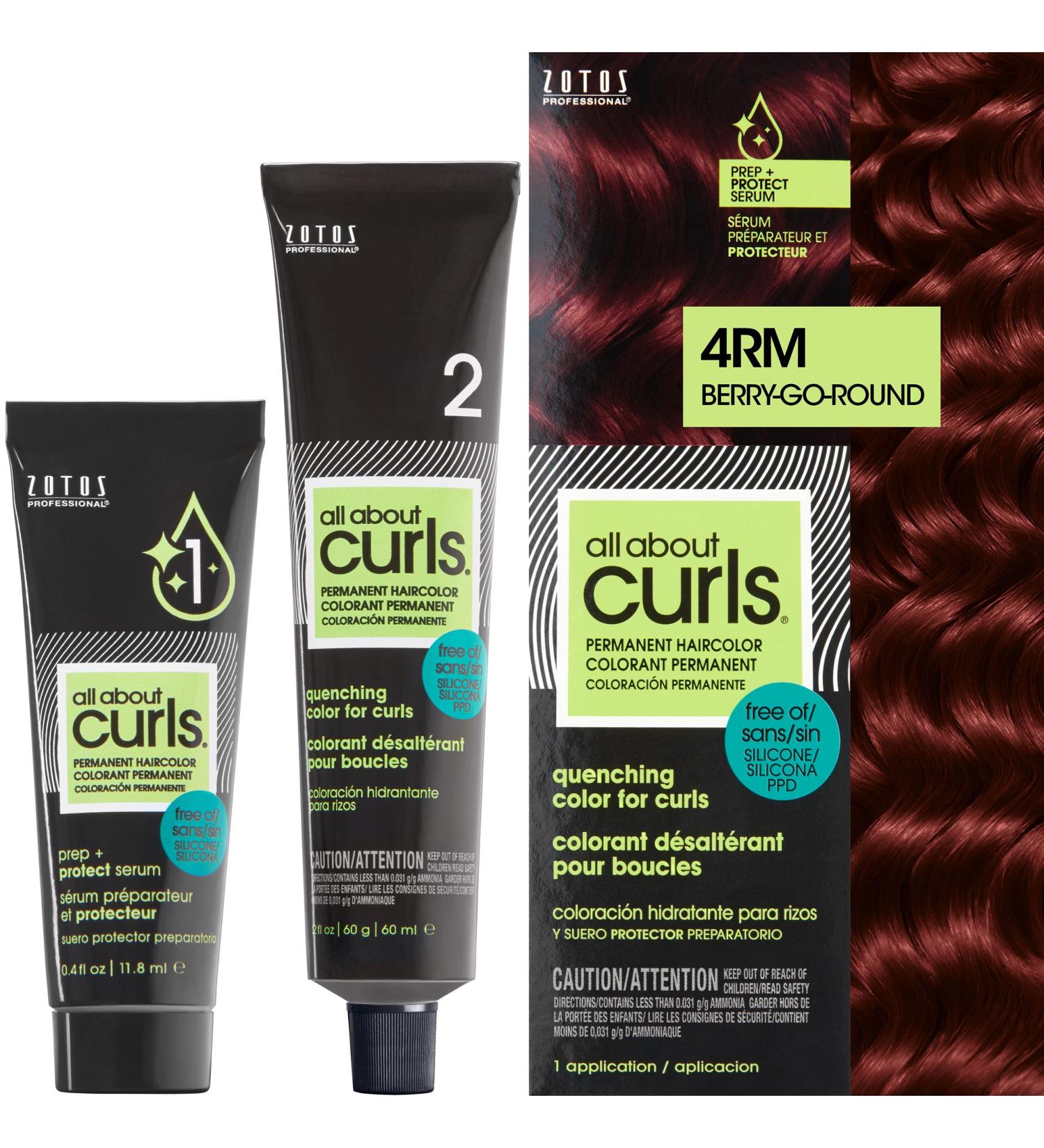 All About Curls 4RM Berry-Go-Round Permanent Hair Color for Curly Hair - Light Brown with Violet-Red Undertone 100% Grey Coverage Nourishes & Protects Curls - Buy Online on GoSupps.com