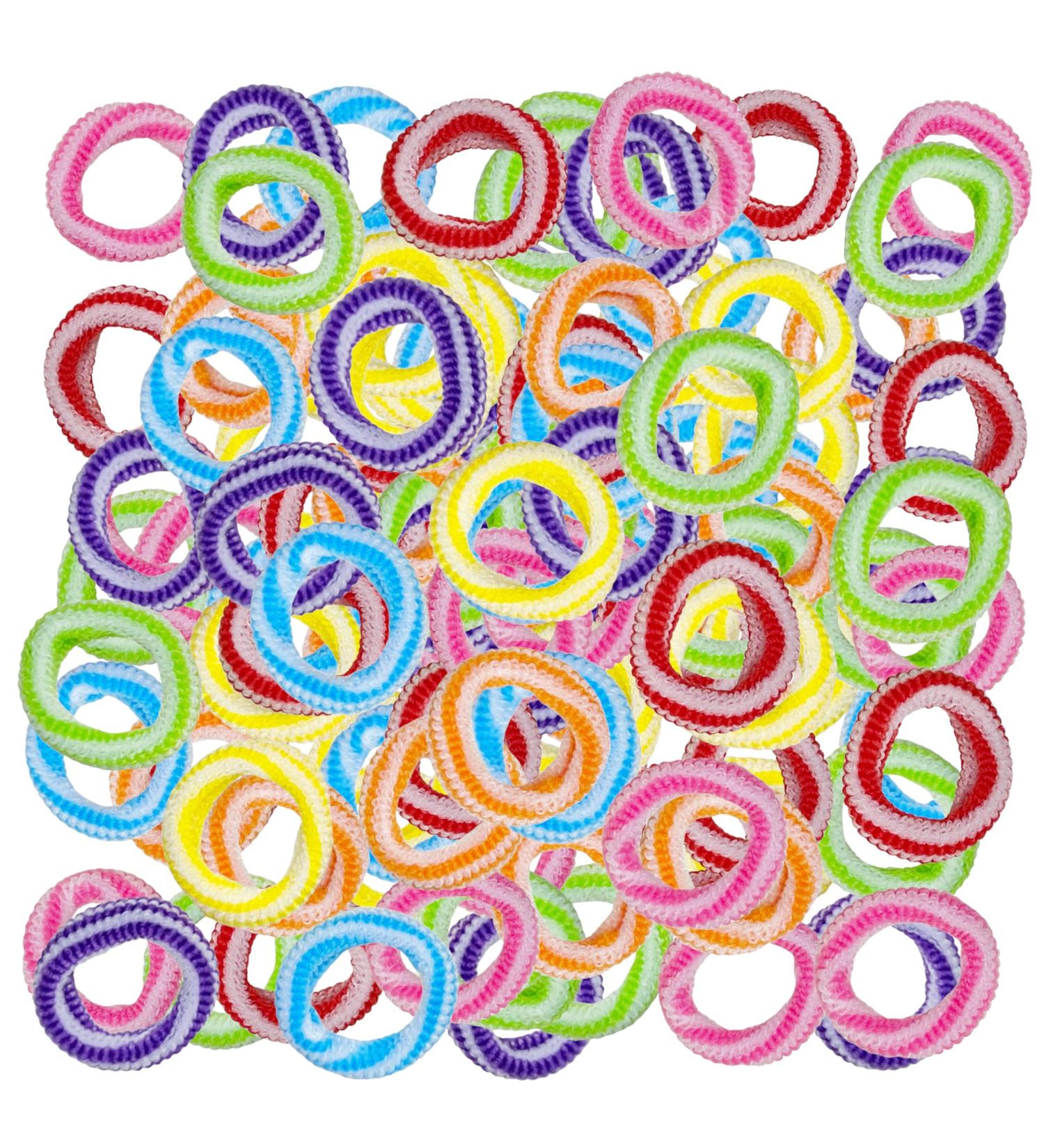 Mijoma 100 pieces of elastic hair tie mini hair straps Small rubber bands for girls great for braids and ponytail (striped color mix)