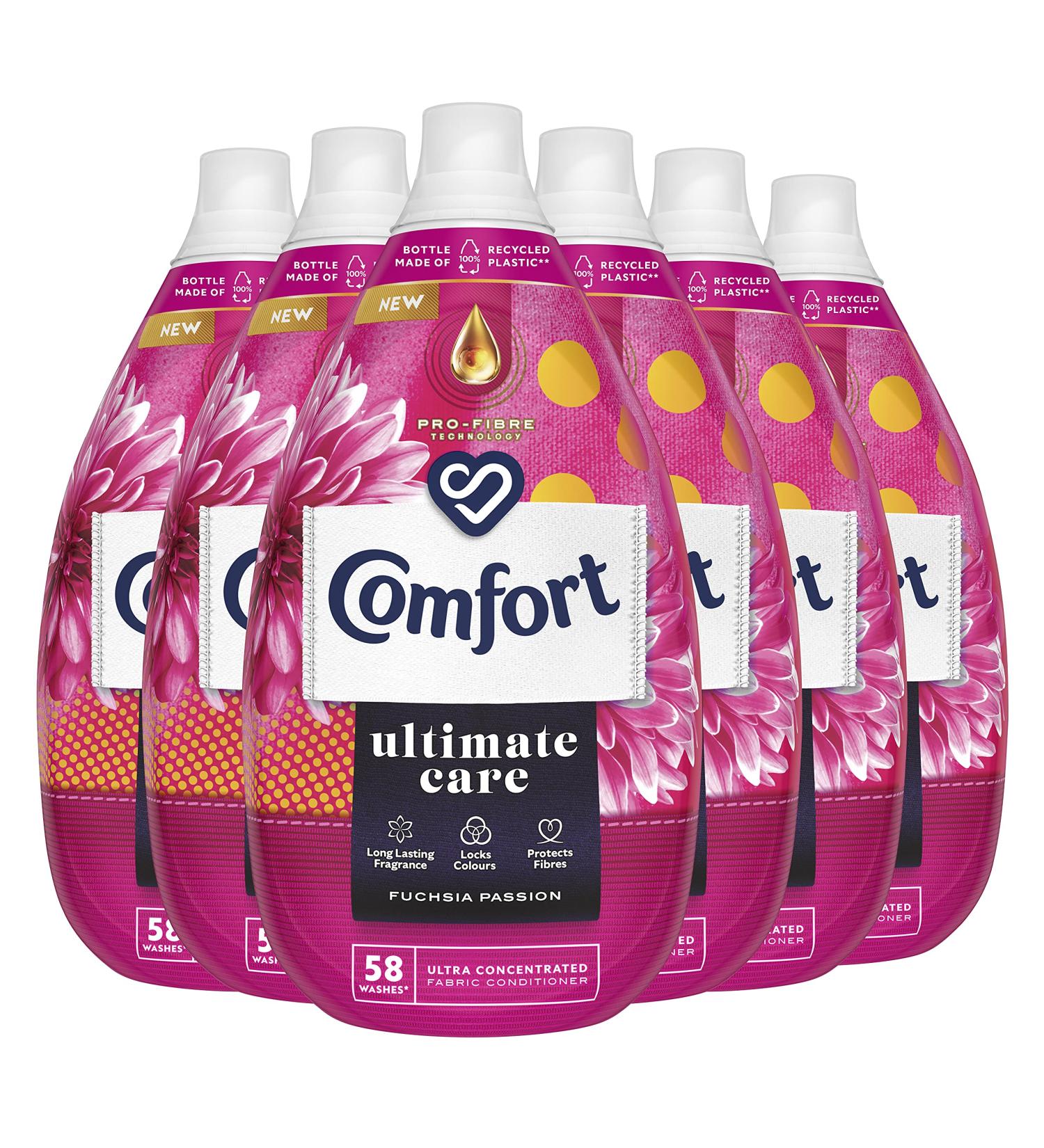 Comfort Ultimate Care Fuchsia Passion Fabric Conditioner - 6x 870ml (348 washes) | 100% Recycled Plastic | Complete Clothes Protection - Buy Online on GoSupps.com