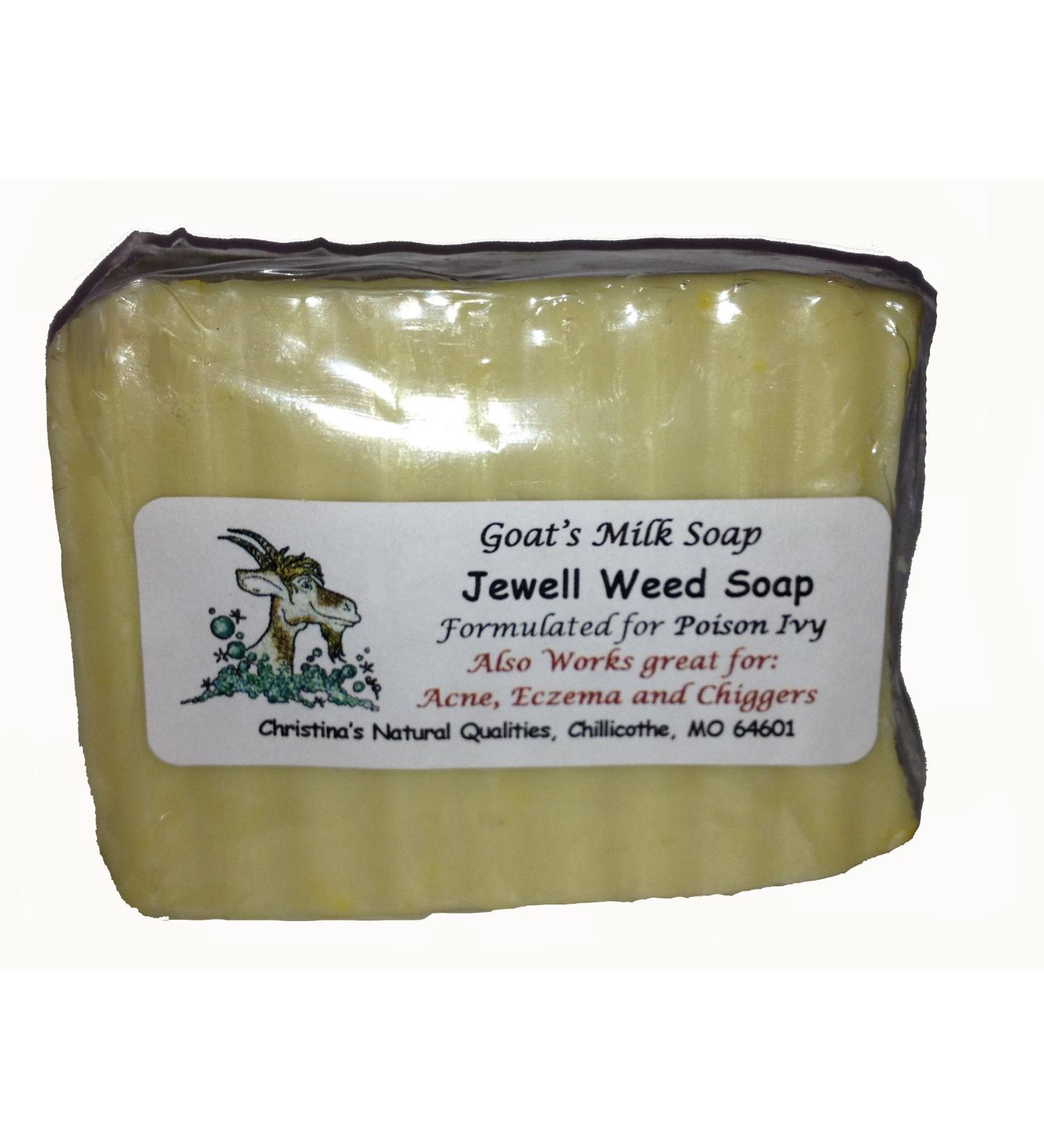 Christina's Natural Qualities Jewelweed Goat's Milk Soap with Essential Oils for Poison Ivy Poison Oak Acne Eczema Chiggers - 4oz. Bar