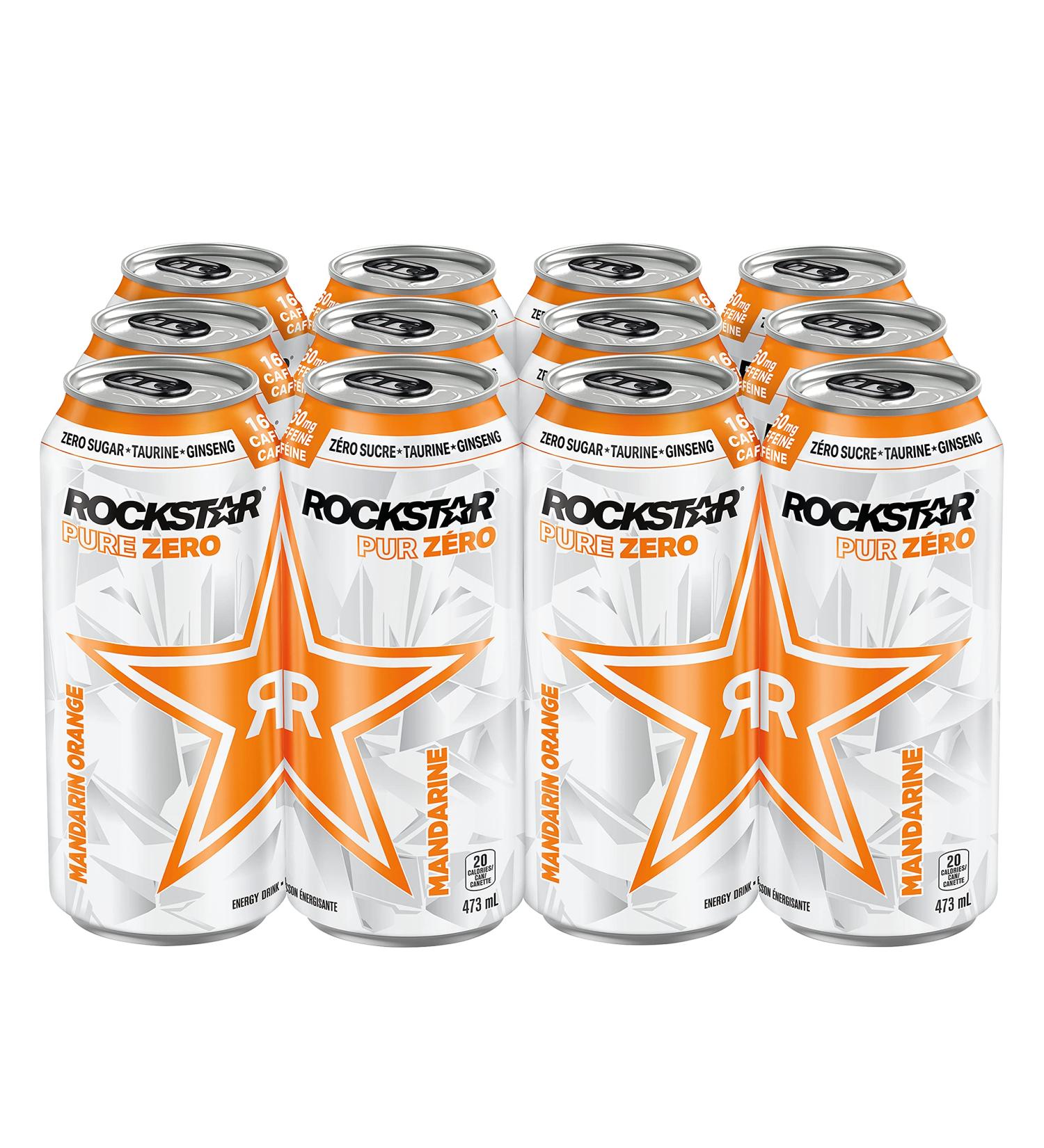 Rockstar Energy Drink Pure Zero Mandarin 473 mL Cans 12 Pack Mandarin Orange - Buy Online on GoSupps.com