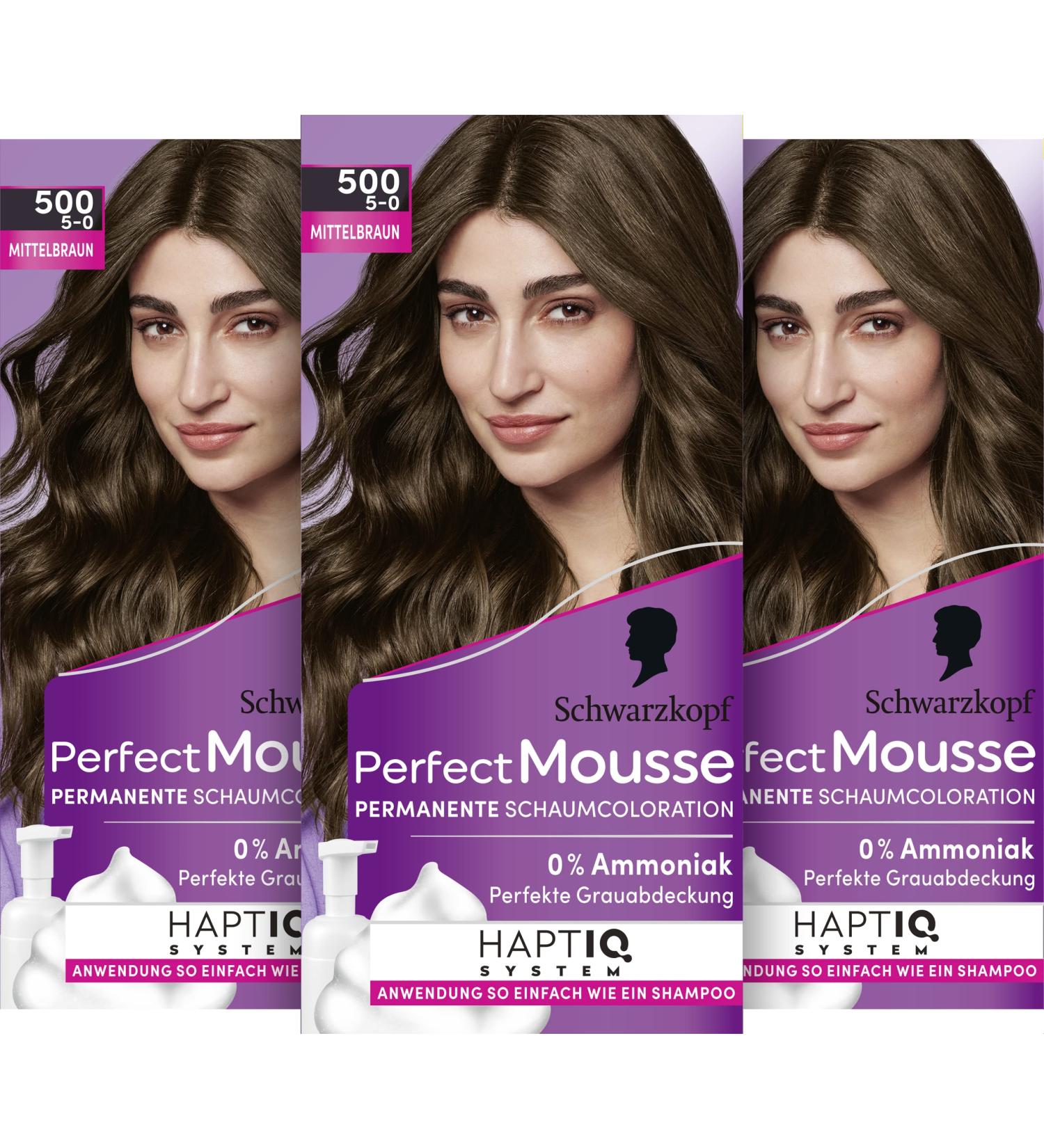 Schwarzkopf Perfect Mousse Permanent Foam Coloration 500/5-0 Medium Brown | Perfect Gray Coverage Intensive Care & Radiant Shine 277.5ml - Buy Online on GoSupps.com