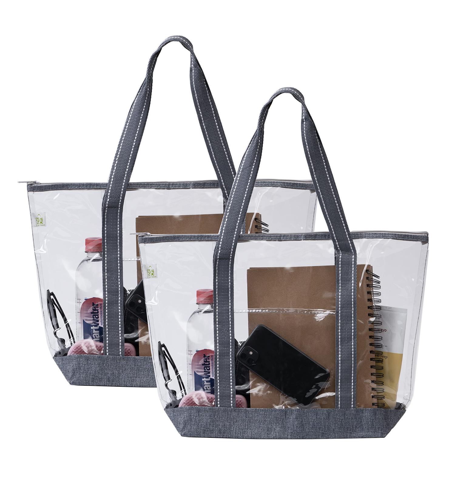 VENO Clear Vinyl PVC Tote Stadium Approved Bag Set of 2 Gray - Beach Pool Outdoor Transparent Pack - Buy Online on GoSupps.com