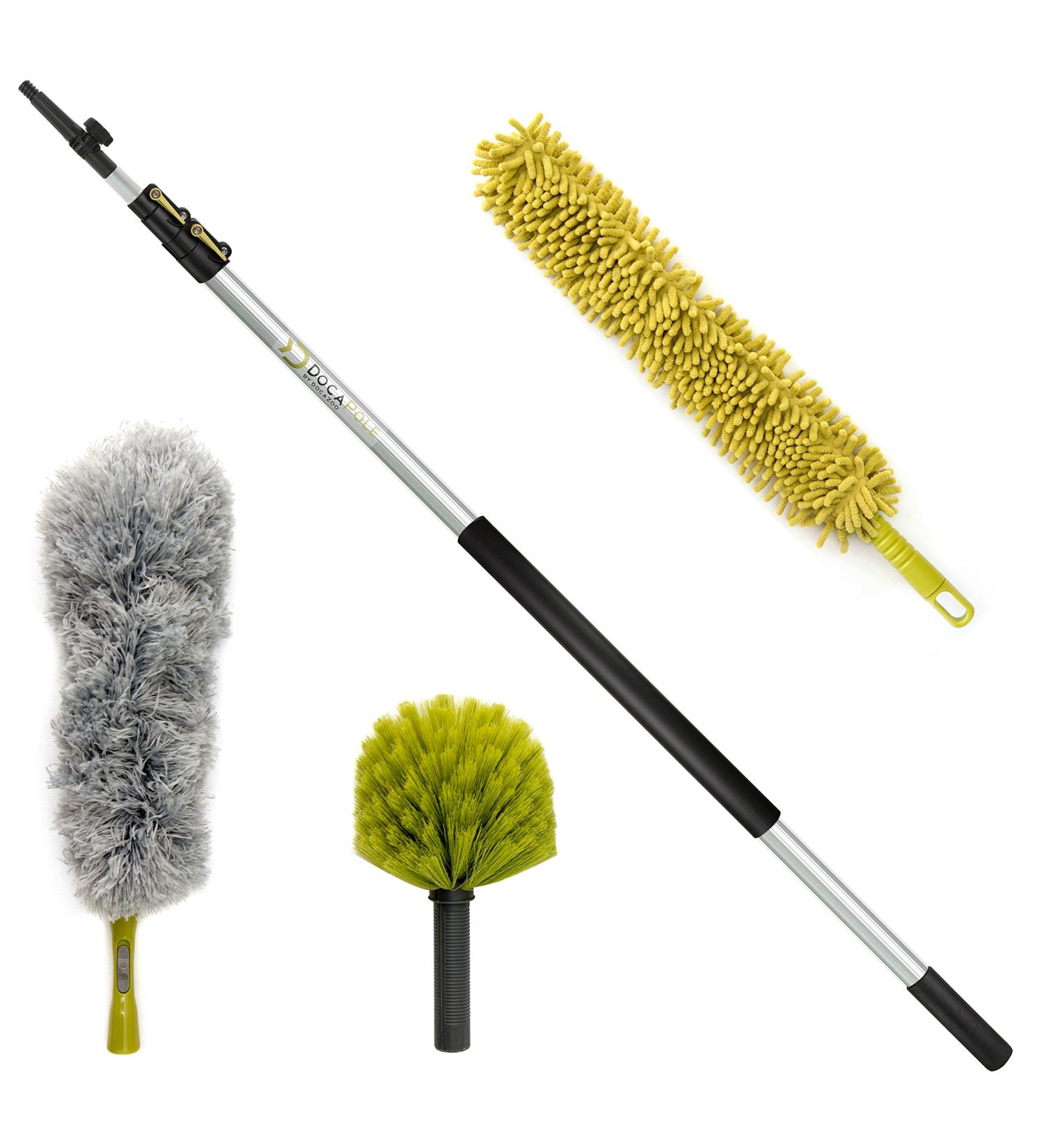 DocaPole 20-Foot Dusting Kit with 5-12 Ft Extension Pole - 4 Piece Set for High-Reach Cleaning - Includes 3 Duster Attachments for Cobwebs, Ceiling Fans, and More - Buy Online on GoSupps.com