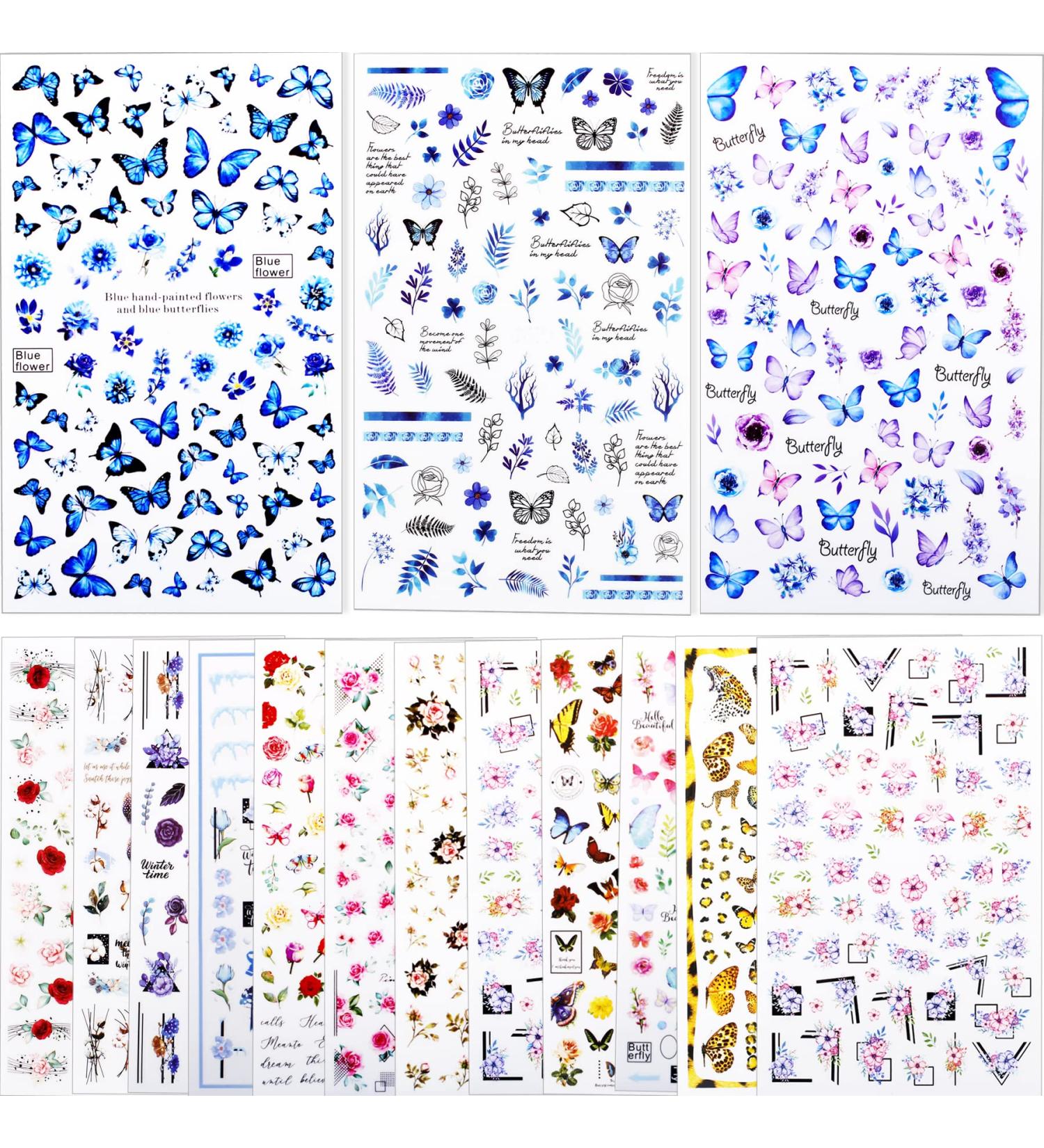 BIHRTC Butterfly Nail Stickers - Spring Floral Self-Adhesive Art Decals for Women and Girls | DIY Nail Supplies for Manicure Decor - Pack of 15 - Buy Online on GoSupps.com