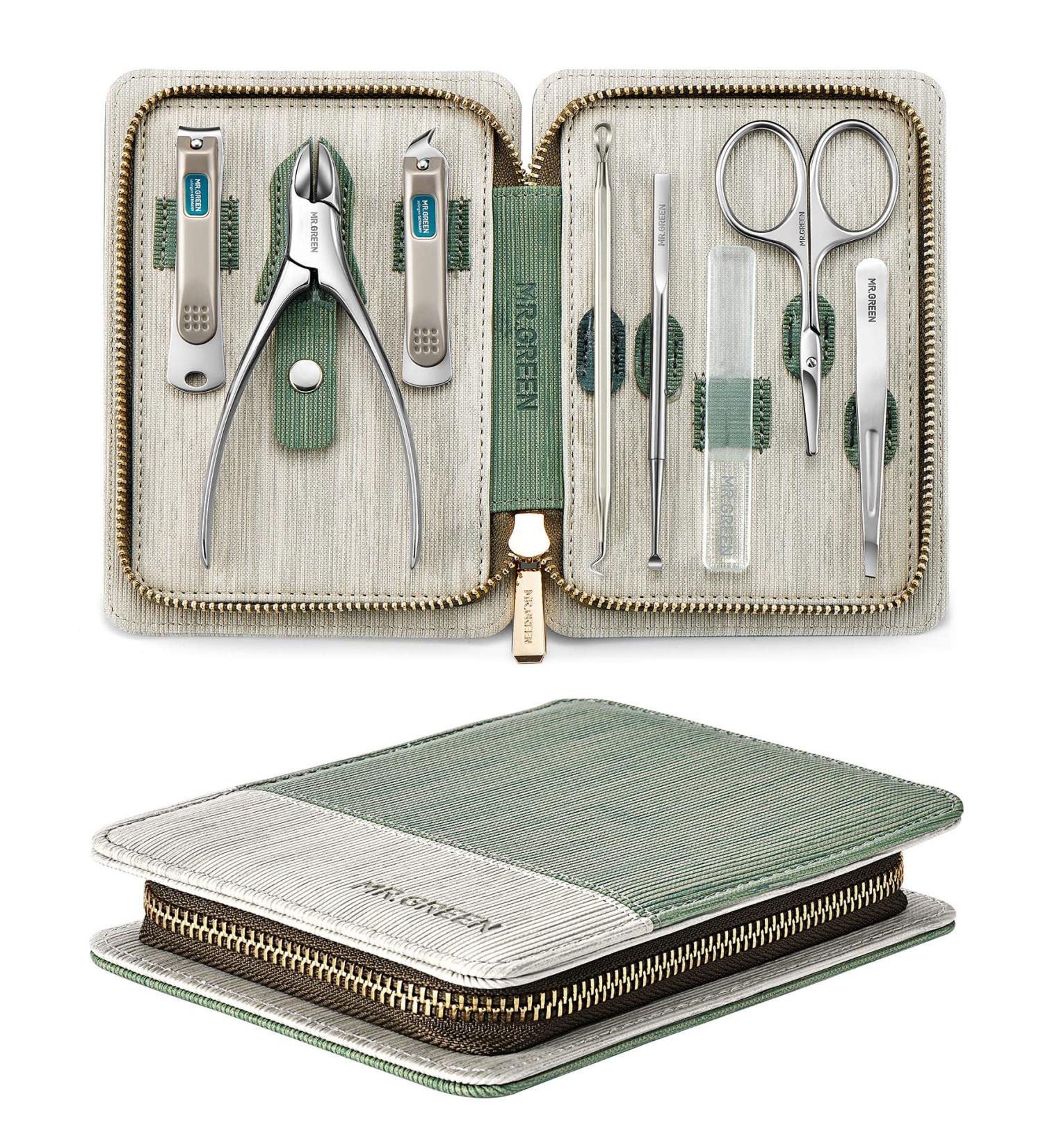 MR.GREEN 8-in-1 Professional Manicure Set - Stainless Steel Pedicure Kit for Nail Care - Portable Grooming Tools in Green - 8 Pieces - Buy Online on GoSupps.com