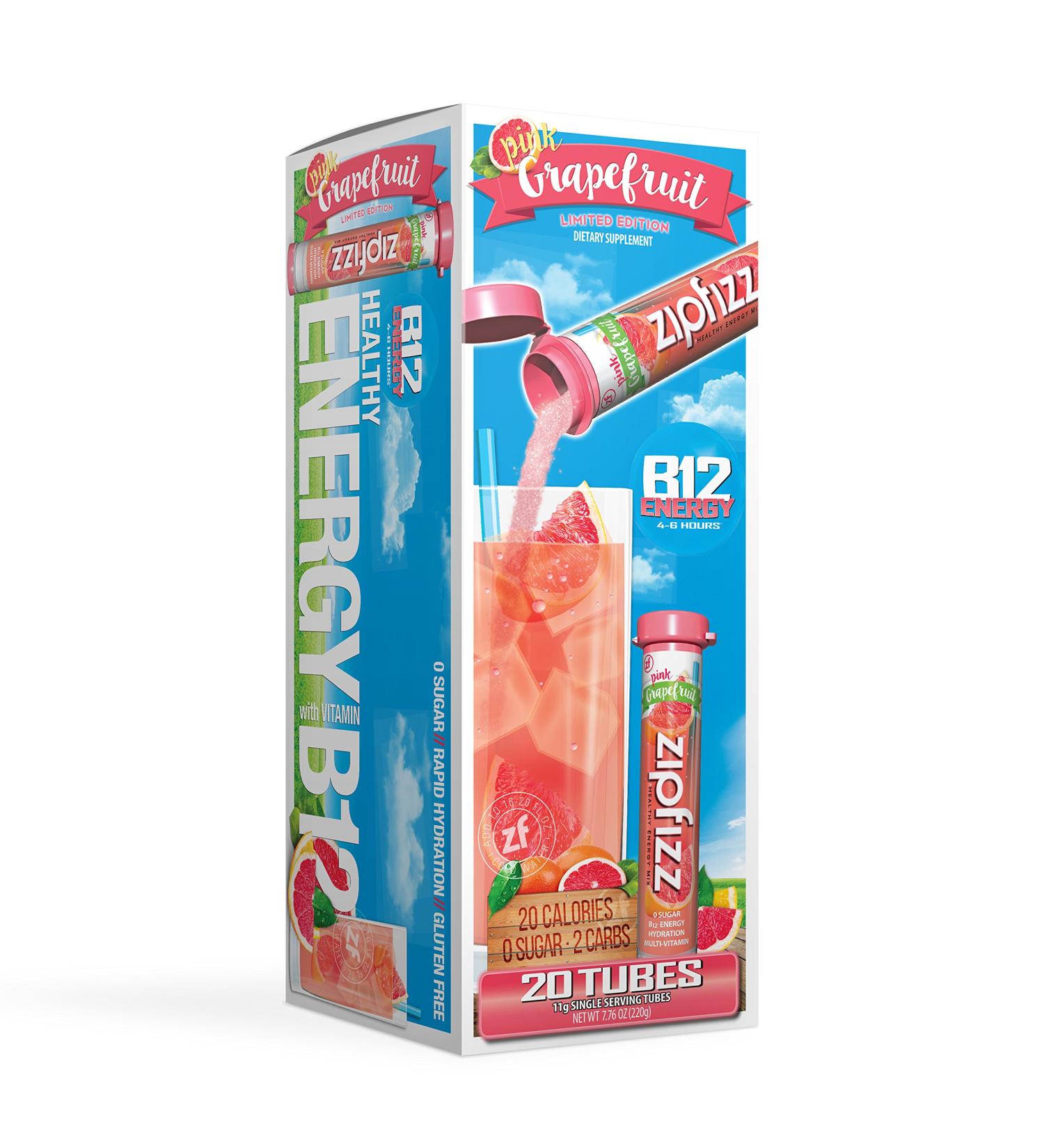Zipfizz Healthy Sports Energy Mix - Vitamin B12 Pink Grapefruit - 20 Tubes (0.39 oz each) - Buy Online on GoSupps.com