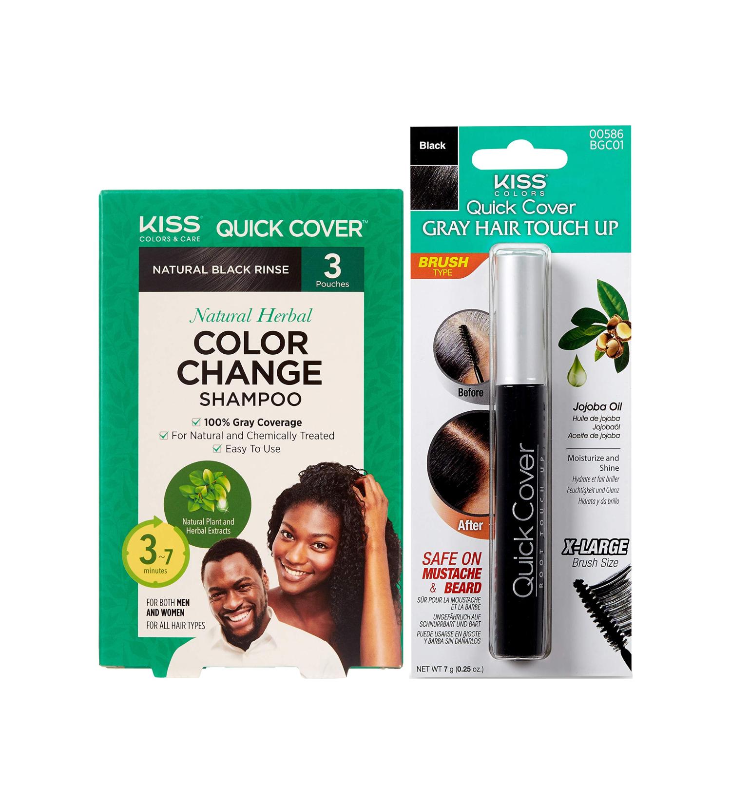 KISS Quick Cover Natural Herbal Color Change Shampoo - 2 Pack (Natural Black) | Instant Hair Color & Mascara Solution for International Shipping - Buy Online on GoSupps.com