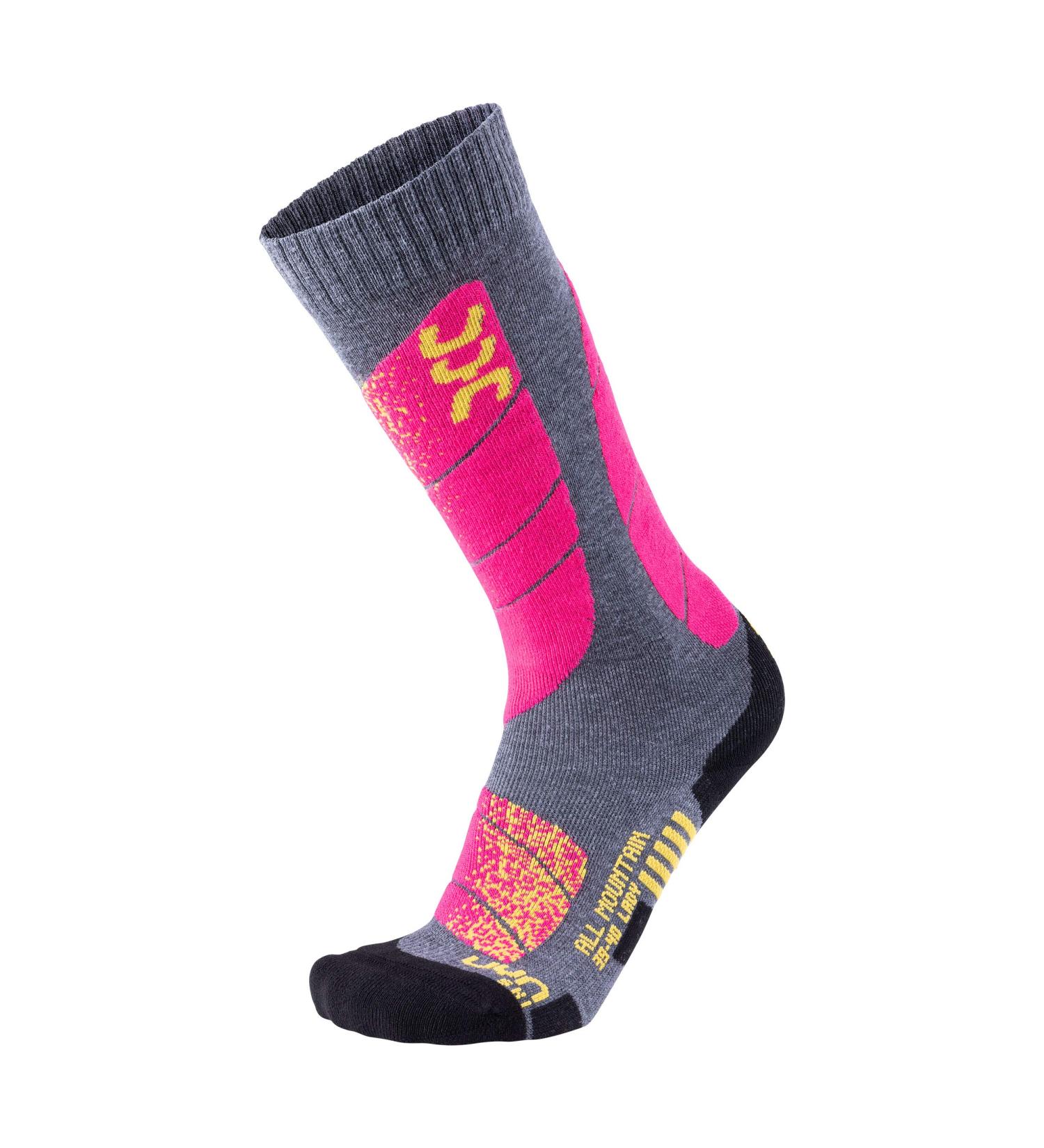 UYN Women's All Mountain Socks - Medium Grey Melange/Pink | Premium Performance & Comfort for Outdoor Adventures - Buy Online on GoSupps.com