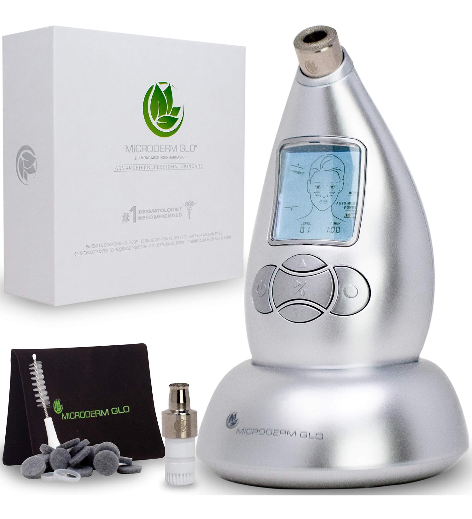 Microderm GLO Diamond Microdermabrasion Machine - Clinical Skin Treatment & Exfoliator for Bright Clear Skin - Advanced Home Facial Kit (Silver) - Buy Online on GoSupps.com