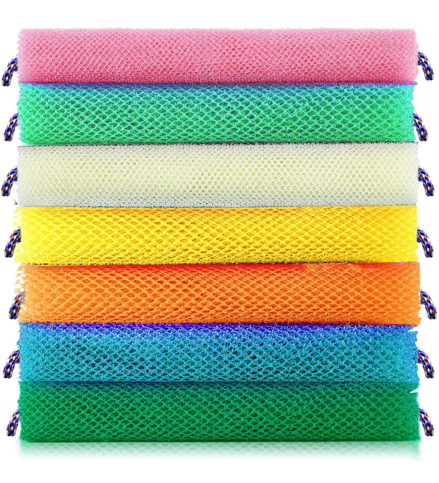 7 Pack African Exfoliating Net Sponges with Handle - Long Back Scrubber for Shower - Loofah Sponge for Body Scrub - Buy Online on GoSupps.com