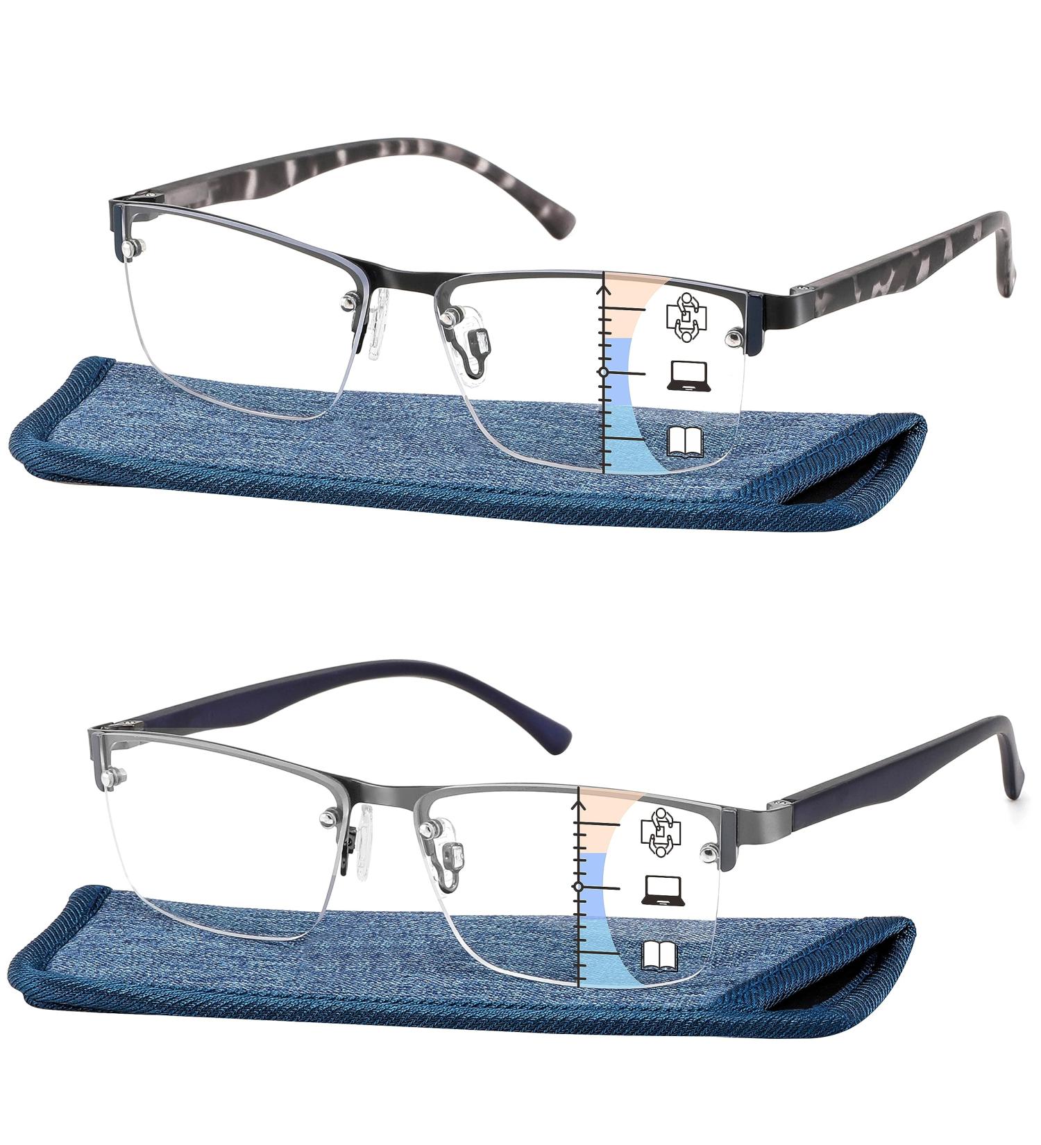 Progressive Bifocal Multifocal Reading Glasses for Men - Large Half Frame No Line Computer Glasses Blue Light Blocking Oversized Rimless Design +3.0 Dual Focus Trifocal Eyewear - Buy Online on GoSupps.com