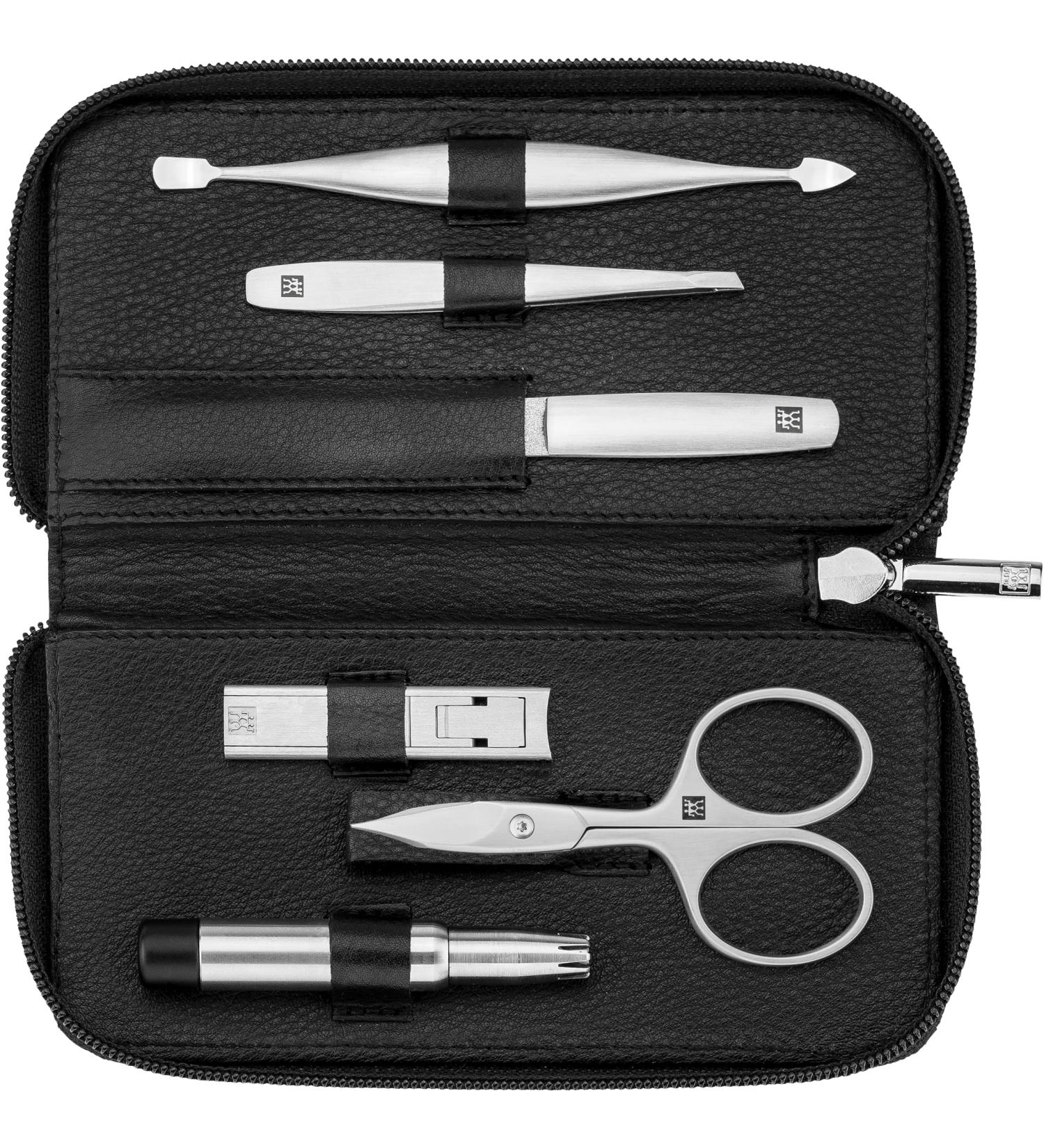 ZWILLING 6 Piece Premium Black Cowhide Leather Zip Manicure Set with Compact Nail Clippers - Buy Online on GoSupps.com