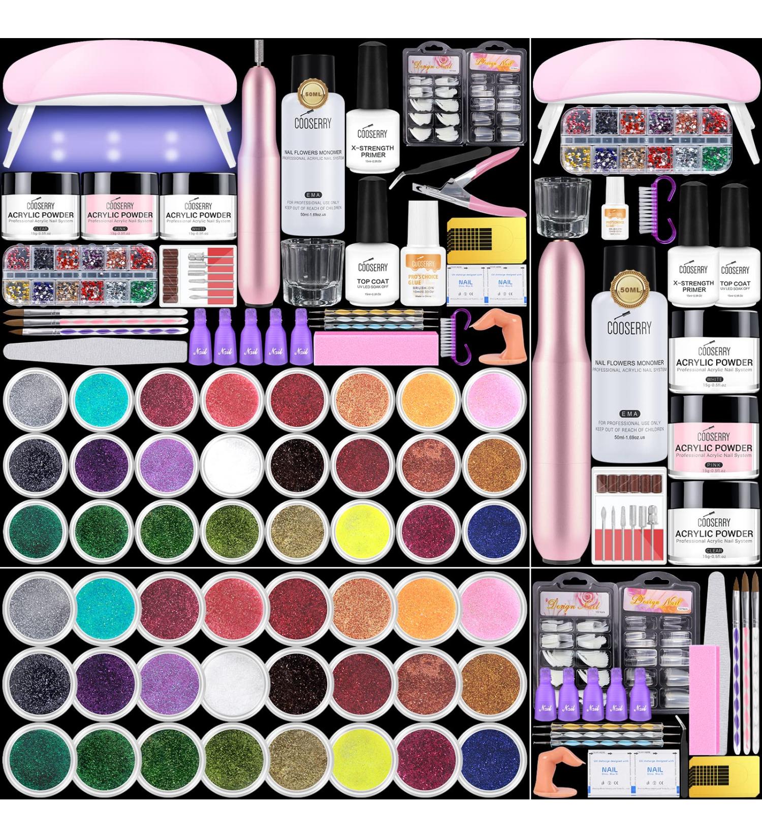 Cooserry Acrylic Nail Kit with Drill and UV Light - Professional Starter Set for Beginners - Complete Nail Extension Set with Acrylic Powder, Liquid Monomer, and Tools - Buy Online on GoSupps.com