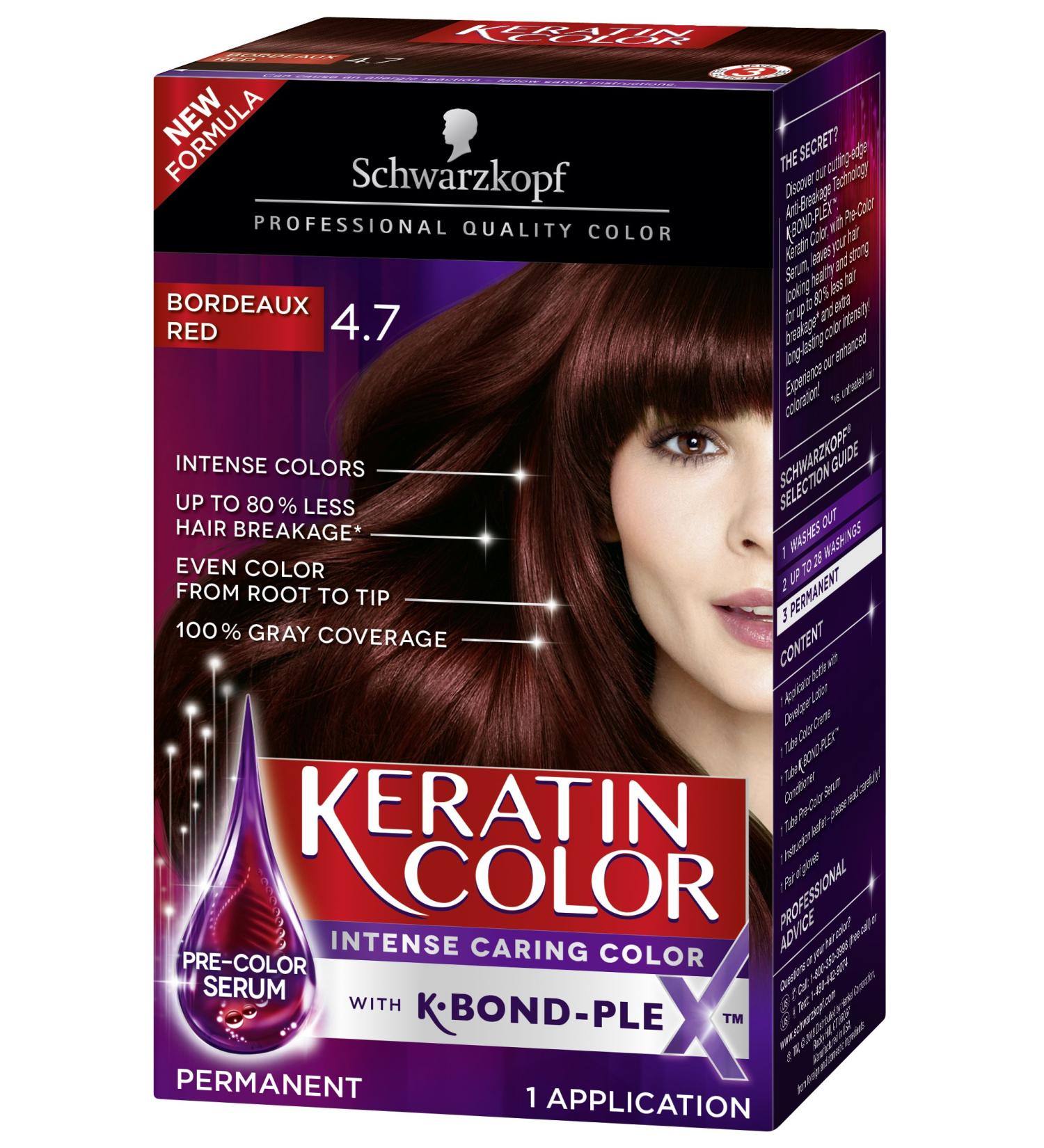 Schwarzkopf Keratin Color Anti-Age Hair Color Cream 4.7 Bordeaux Red - Long-Lasting, Anti-Aging Hair Color - Buy Online on GoSupps.com