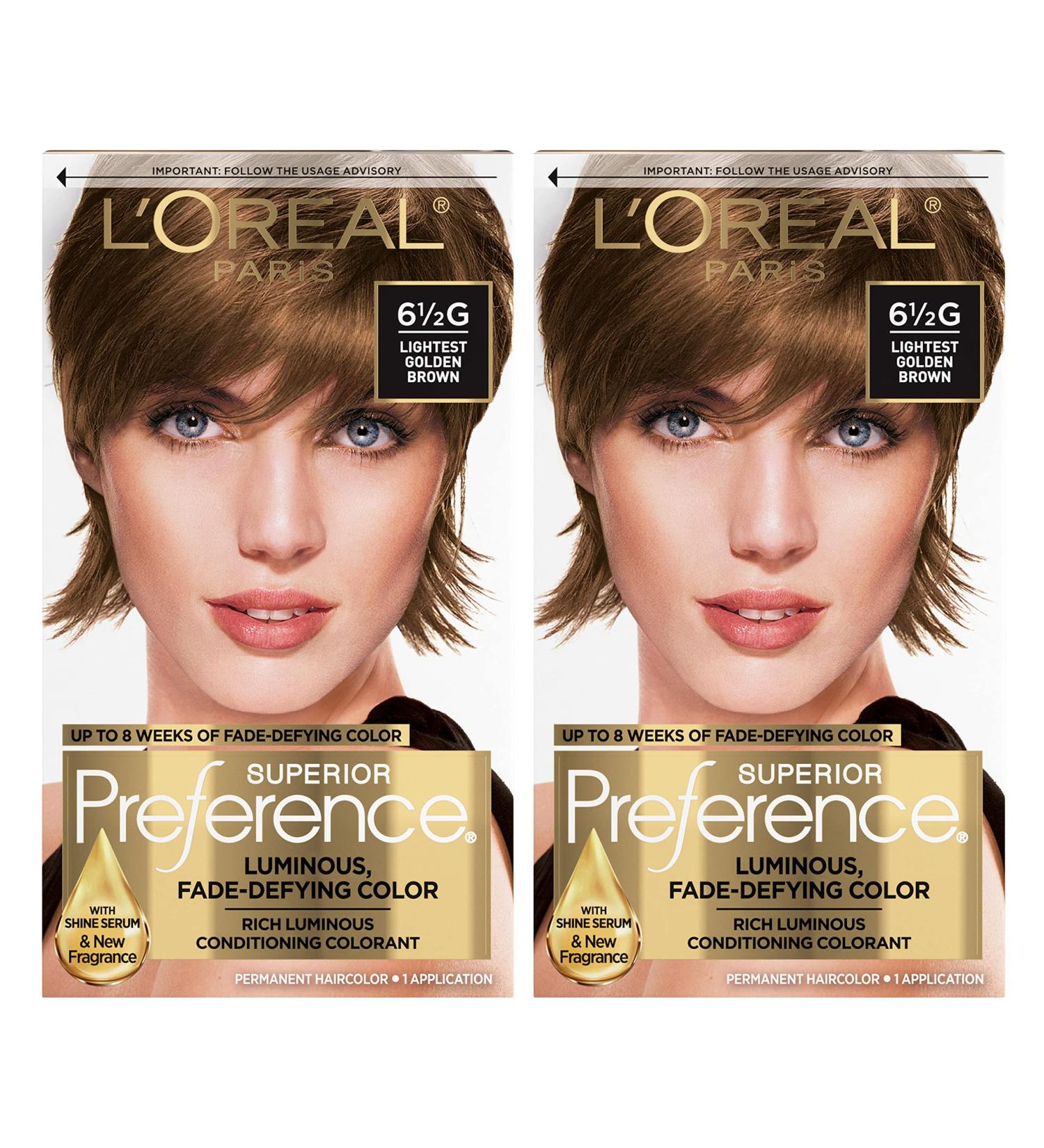 L'Oreal Paris Superior Preference 6.5G Lightest Golden Brown Hair Color 2-Pack - Fade-Defying + Shine Permanent Hair Dye - Buy Online on GoSupps.com