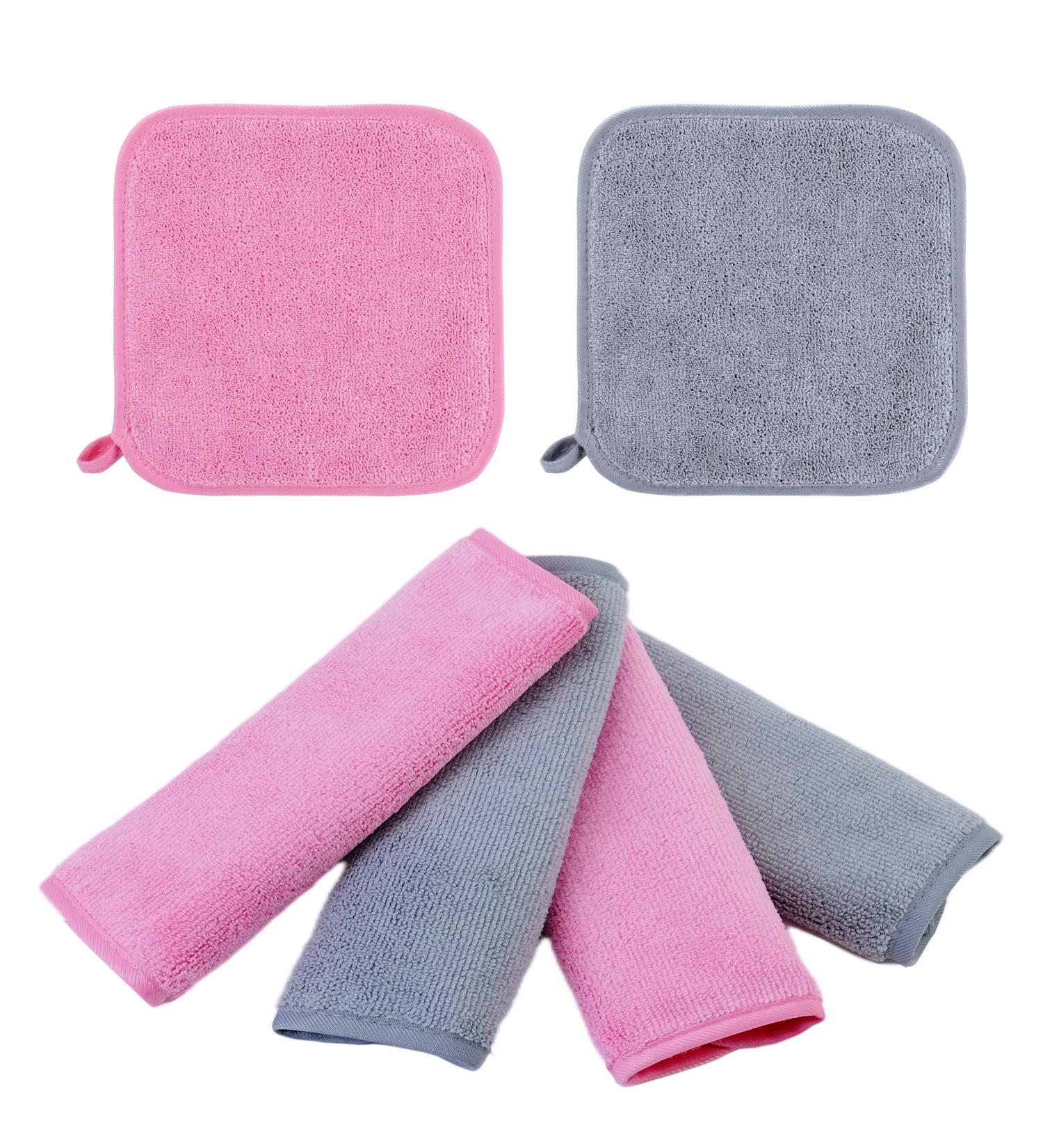 ProHomTex Makeup Removal Cloth Set of 6 - Hypoallergenic, Reusable & Ultra Soft - Grey & Pink - 8x8 inches - For All Skin Types - Buy Online on GoSupps.com