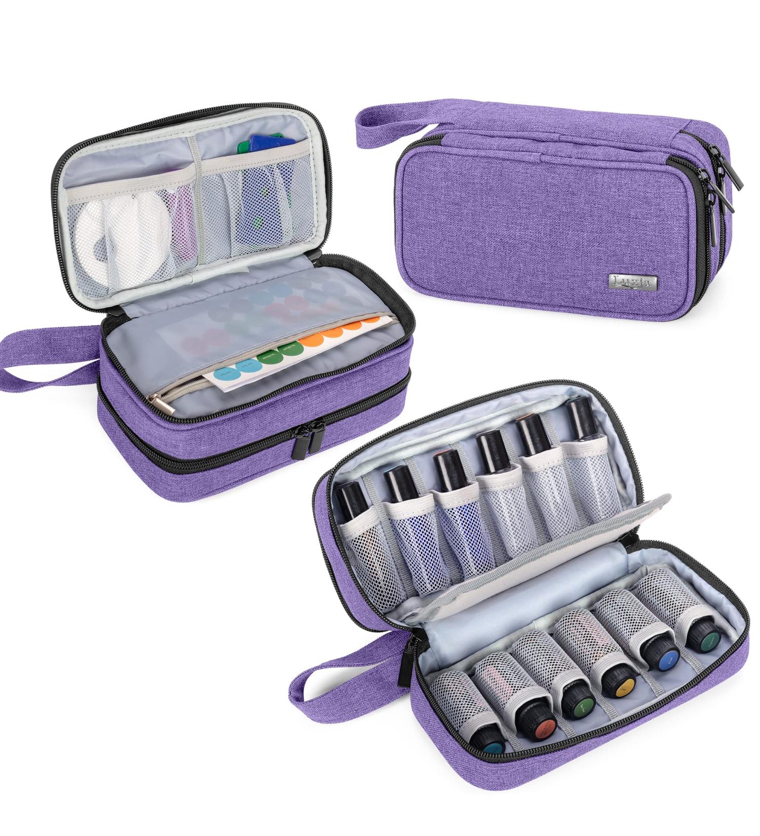 LUXJA Essential Oil Carrying Case - Portable Double-Layer Organizer for 12 Bottles (5ml-15ml) and Roller Bottles - Purple - Buy Online on GoSupps.com