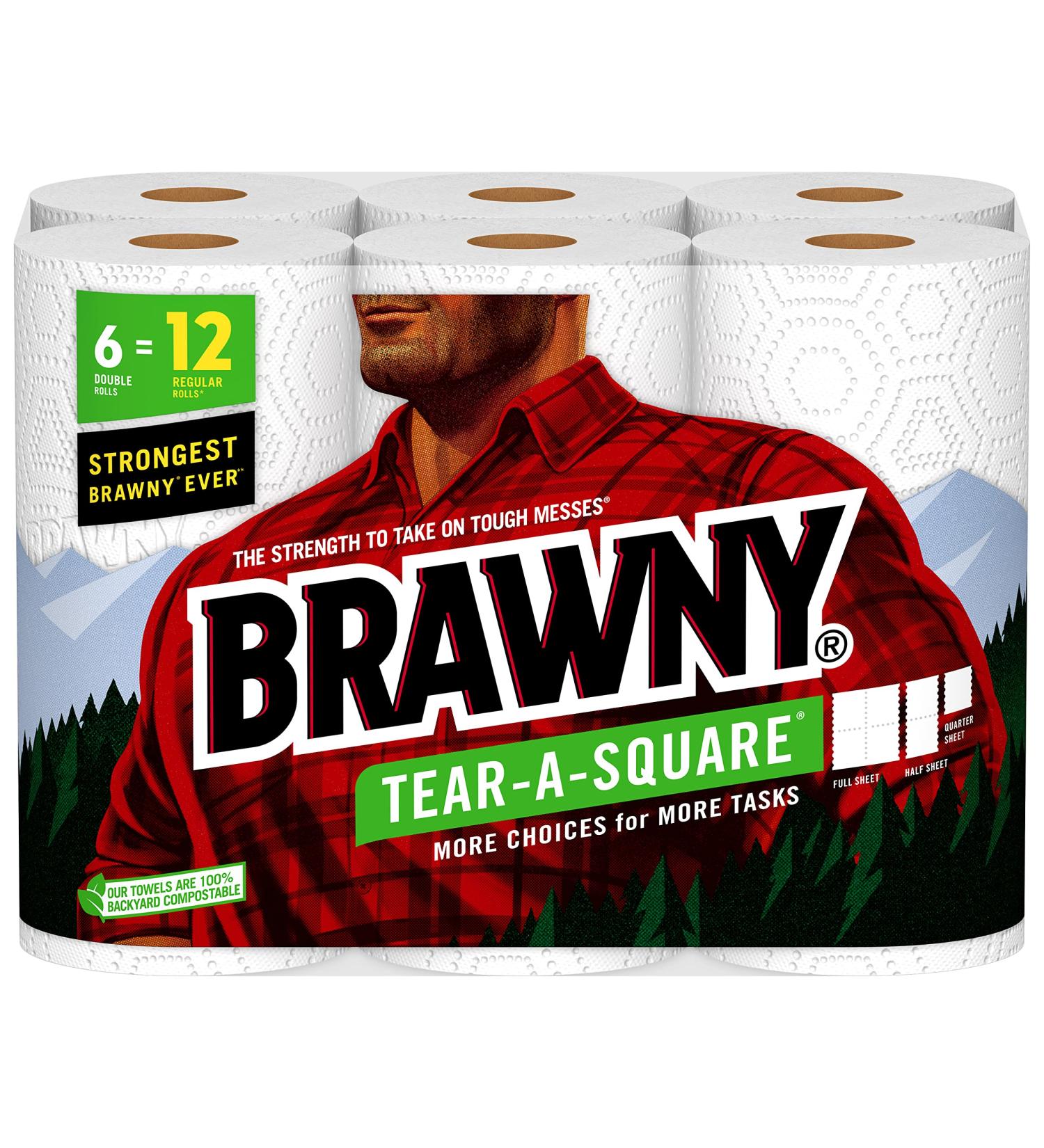 Brawny Tear-A-Square Paper Towels - 6 Double Rolls (12 Regular Rolls) - Buy Online on GoSupps.com