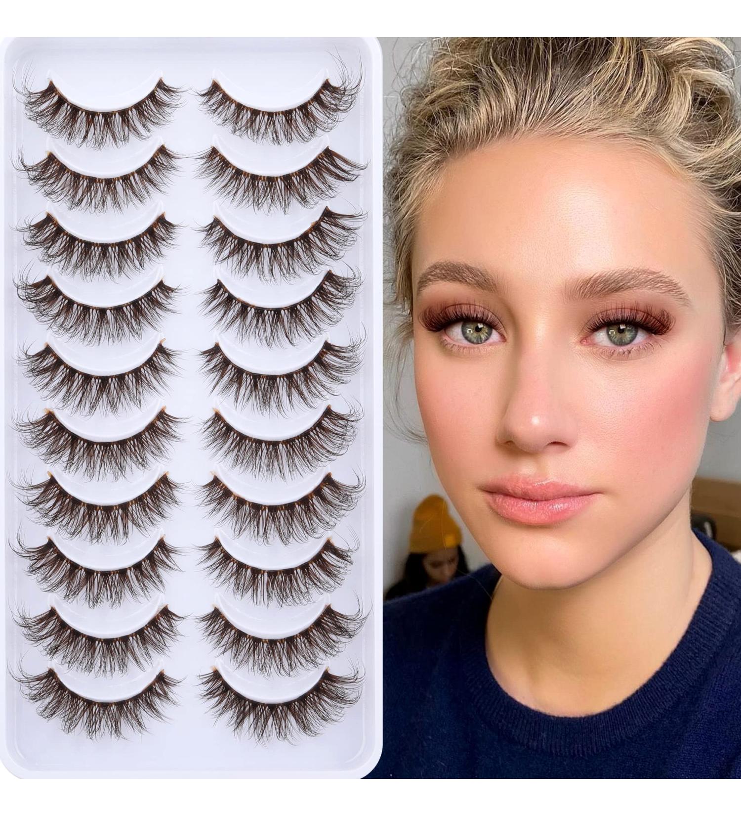 Ruairie Brown 14MM Natural Look Cat Eye False Eyelashes - Fluffy Wispy Strip Lashes (10 Pairs) - Buy Online on GoSupps.com