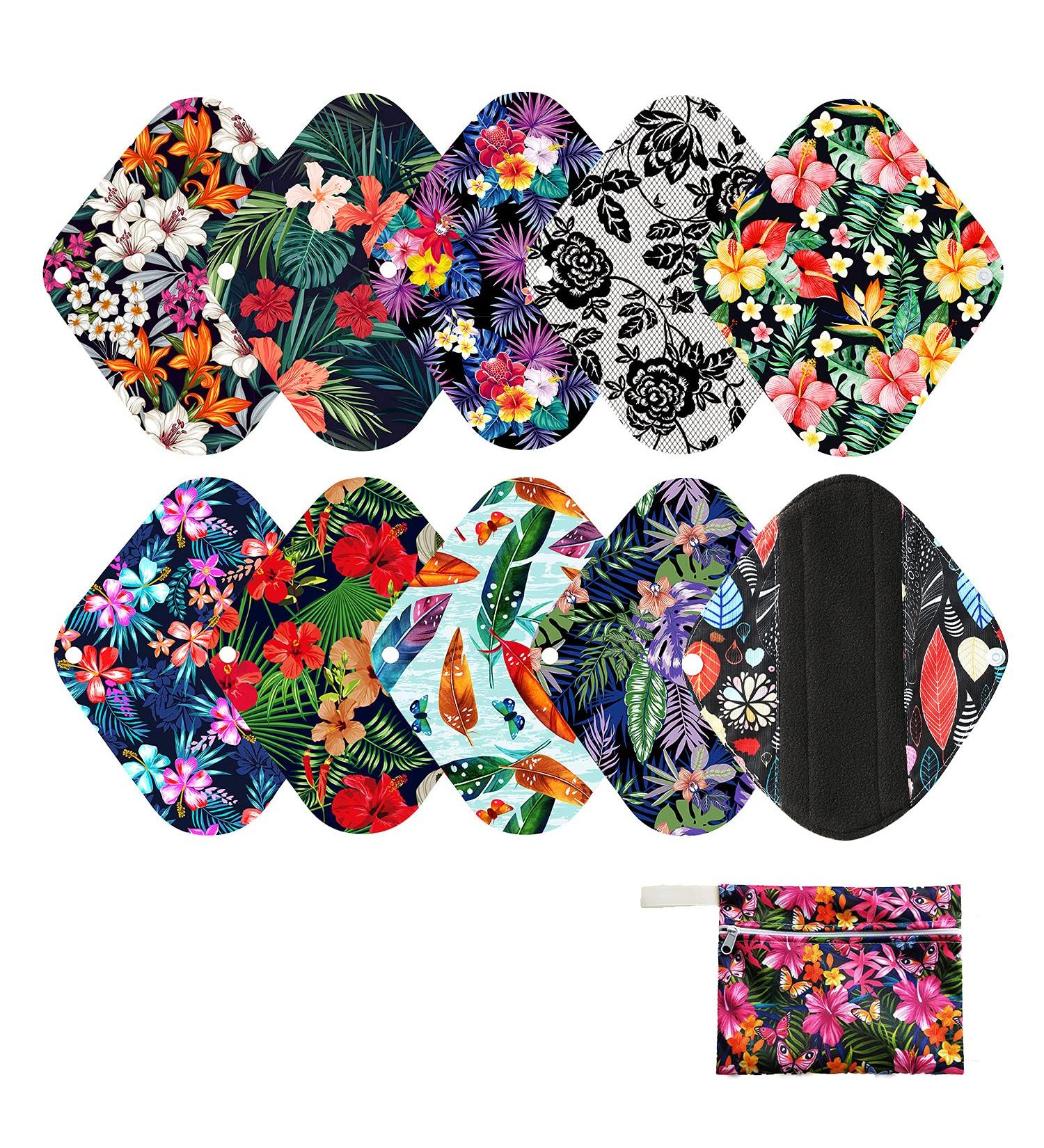 7pcs Reusable Charcoal Bamboo Cloth Menstrual Pads Set with Wet Bag - Eco-Friendly Women Sanitary Pads - Buy Online on GoSupps.com