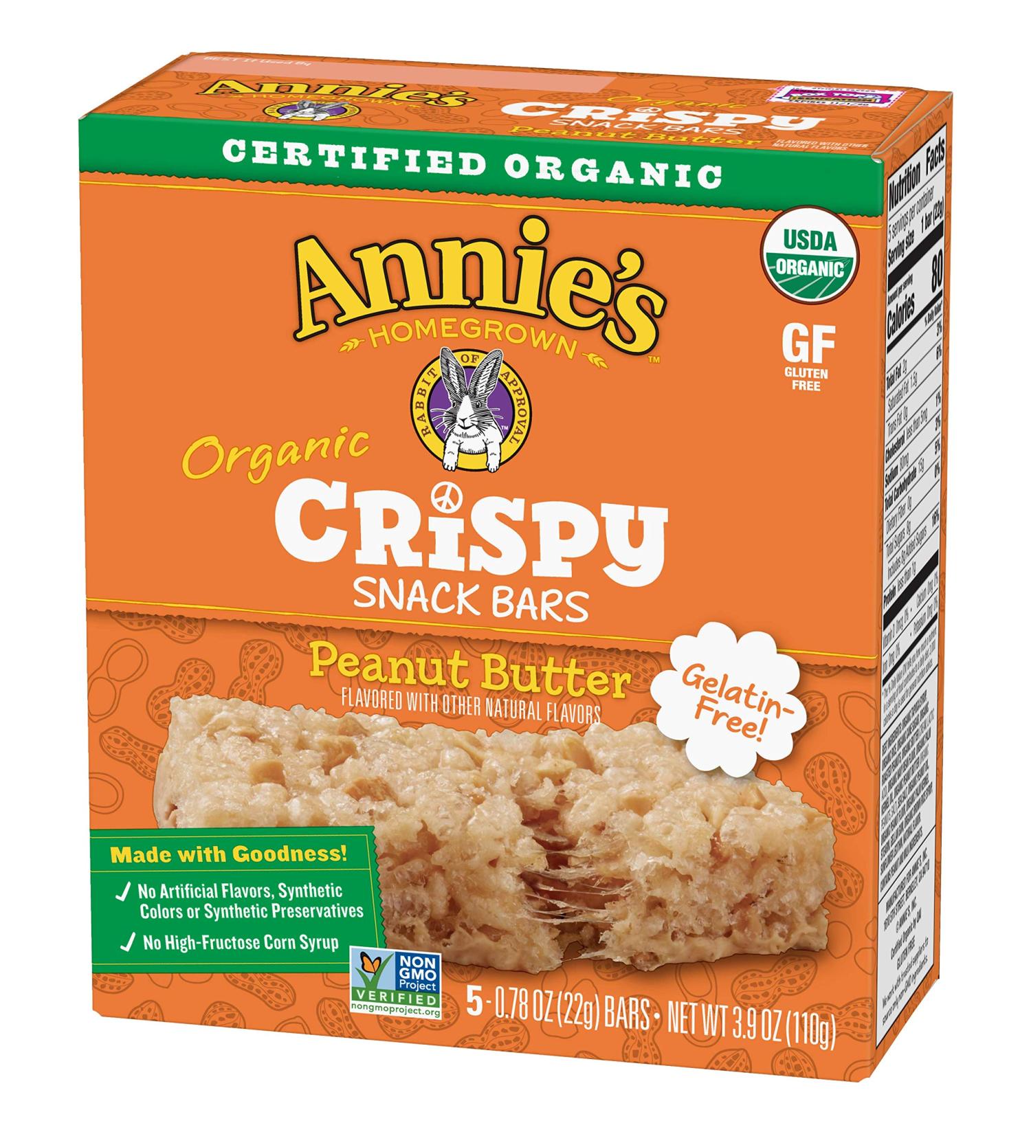 Annie's Organic Gluten Free Peanut Butter Crispy Snack Bars 3.9 oz 5 ct, Pack of 8 - Buy Online on GoSupps.com