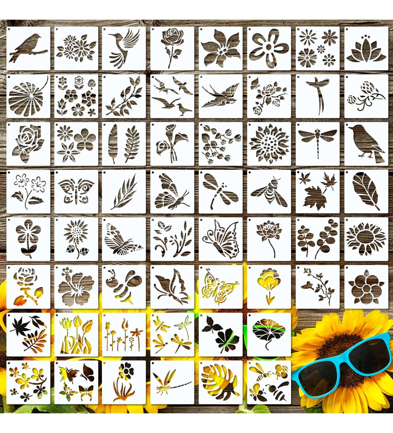 60-Piece Flowering Plants Stencil Set - Reusable DIY Craft Templates for Painting on Wood & Walls | Home Decor Paint Stencils - Buy Online on GoSupps.com