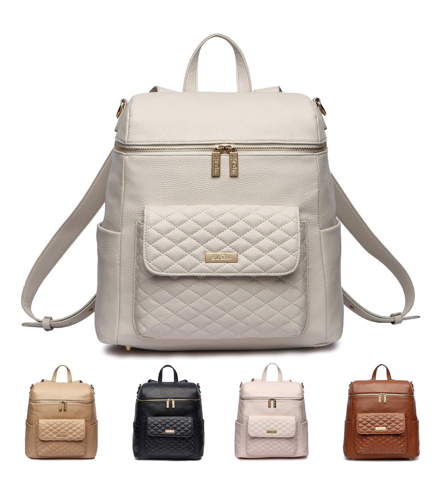 Monaco Diaper Bag Backpack by Luli Bebe - Chic Vegan Leather (Pearl White) - Buy Online on GoSupps.com