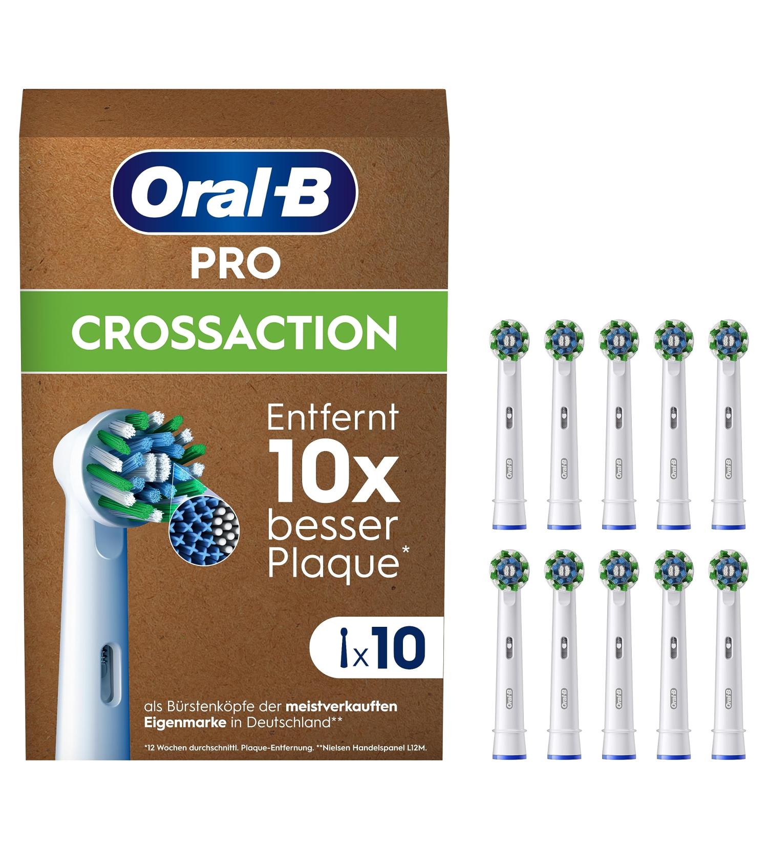 Oral-B Pro CrossAction Brush Heads - 10 Pack - Superior Cleaning X-Bristen Original Attachment Made in Germany - International Shipping - Buy Online on GoSupps.com