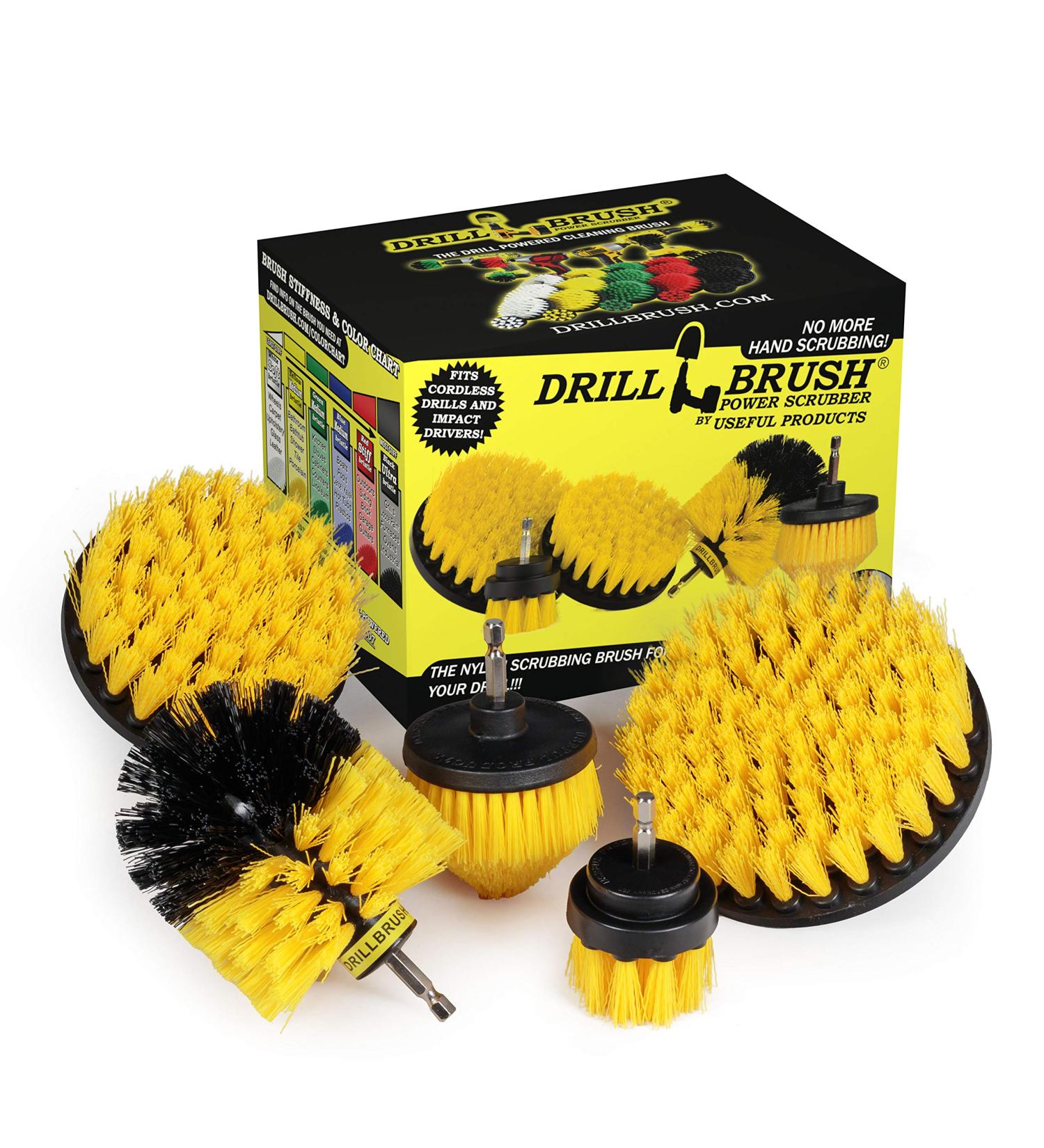 Drill Brush Power Scrubber Set for Bathroom Cleaning - Shower, Toilet, Tile & Floor Cleaner - Yellow - Buy Online on GoSupps.com