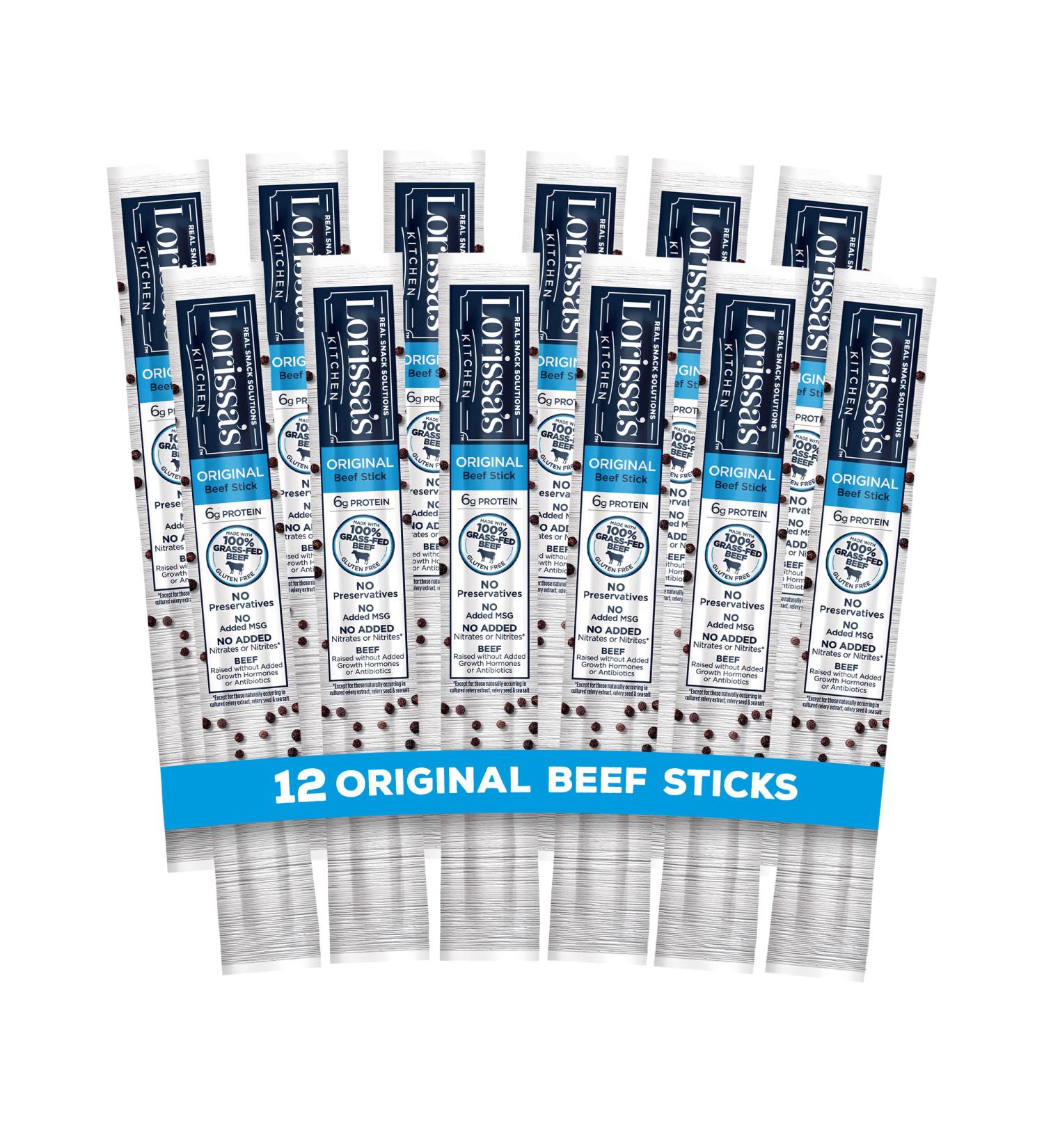 Lorissa's Kitchen Grass-Fed Beef Jerky Meat Snack Sticks - Original Flavor 1 oz, Pack of 12 | Keto Friendly, Gluten Free, Nitrite-Free - Buy Online on GoSupps.com