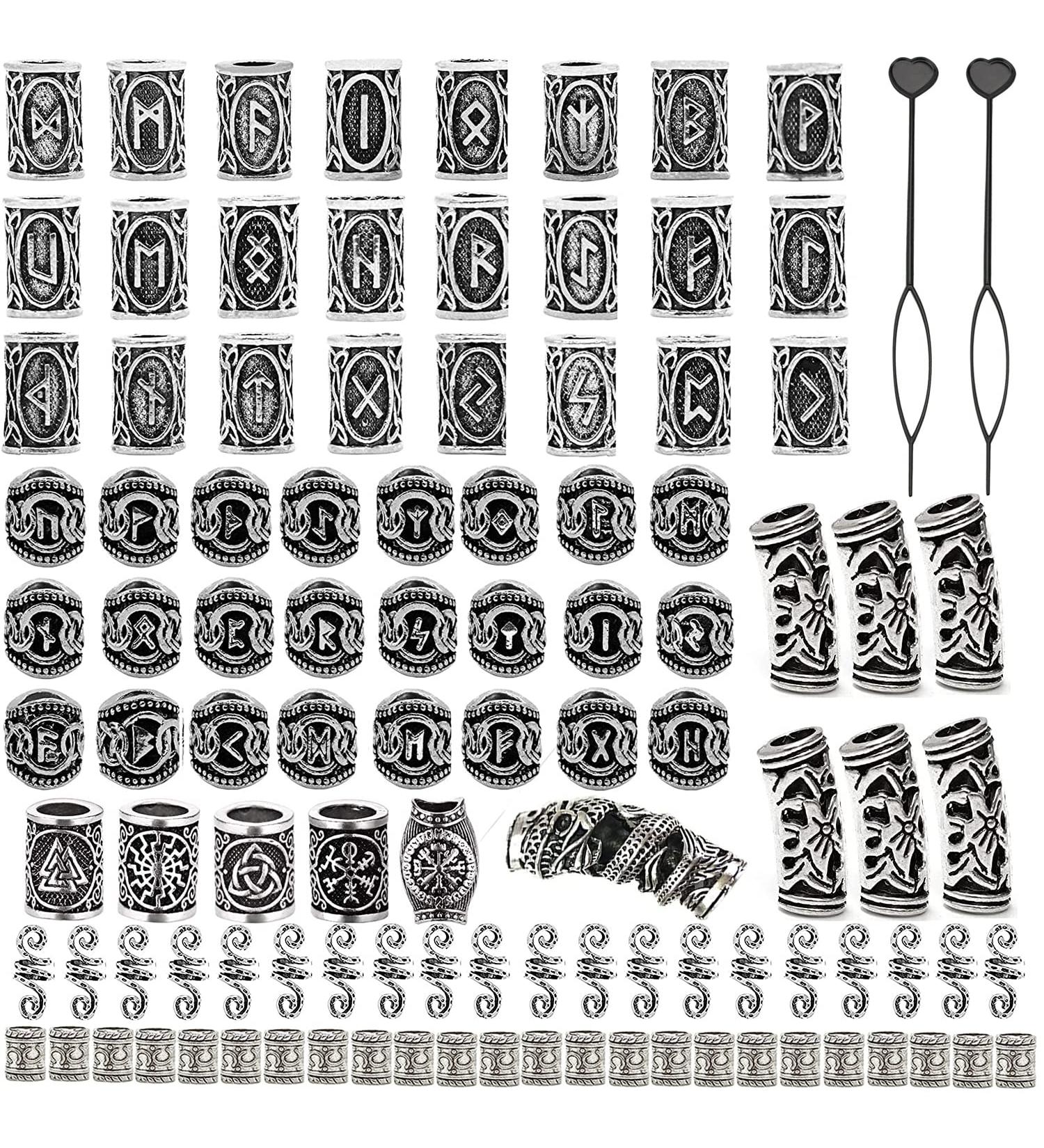 100 PCS Viking Hair Beads - Antique Norse Tube Beads for Men and Women | Silver Dreadlocks Jewelry Charms | Braiding Accessories and DIY Hair Decoration - Buy Online on GoSupps.com