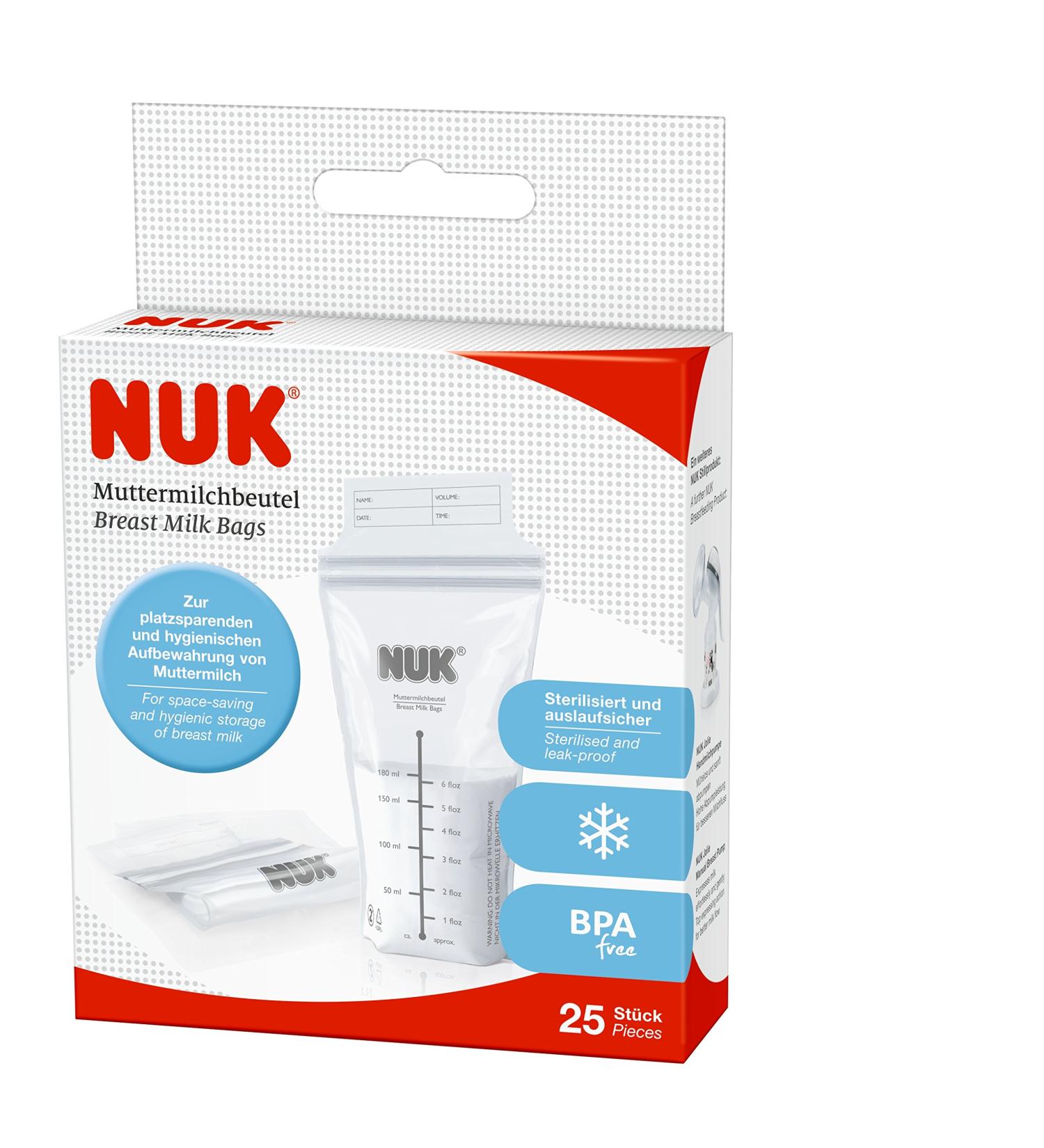 NUK Breast Milk Bags - 25 Sterilized Leak-Proof BPA-Free (180ml Each) - Ideal for International Shipping - Buy Online on GoSupps.com
