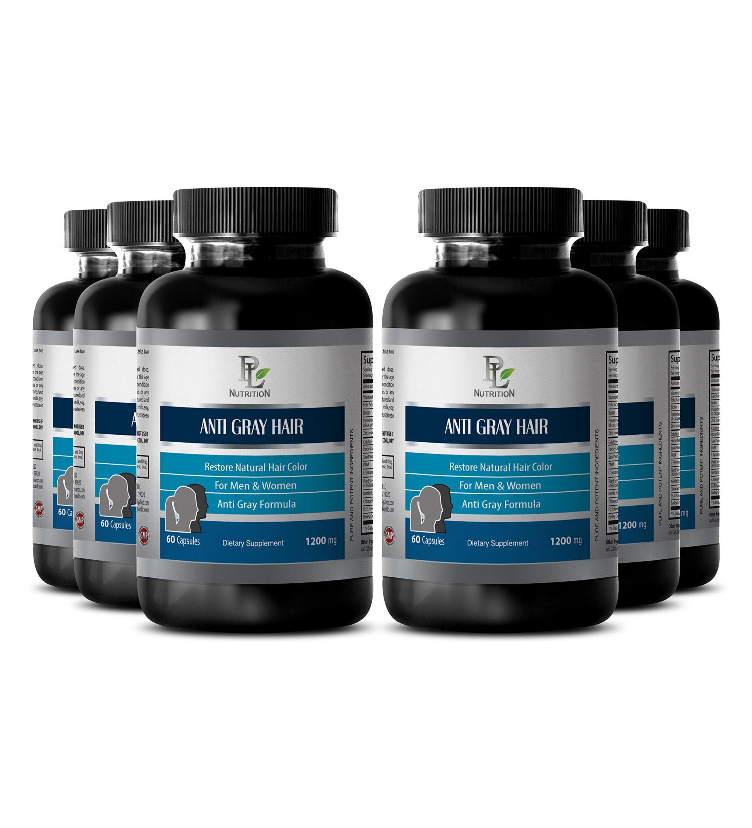 Anti Gray Hair Natural Complex 1200mg - Barley Grass Juice Powder Pills - 6 Bottles 360 Capsules - Buy Online on GoSupps.com