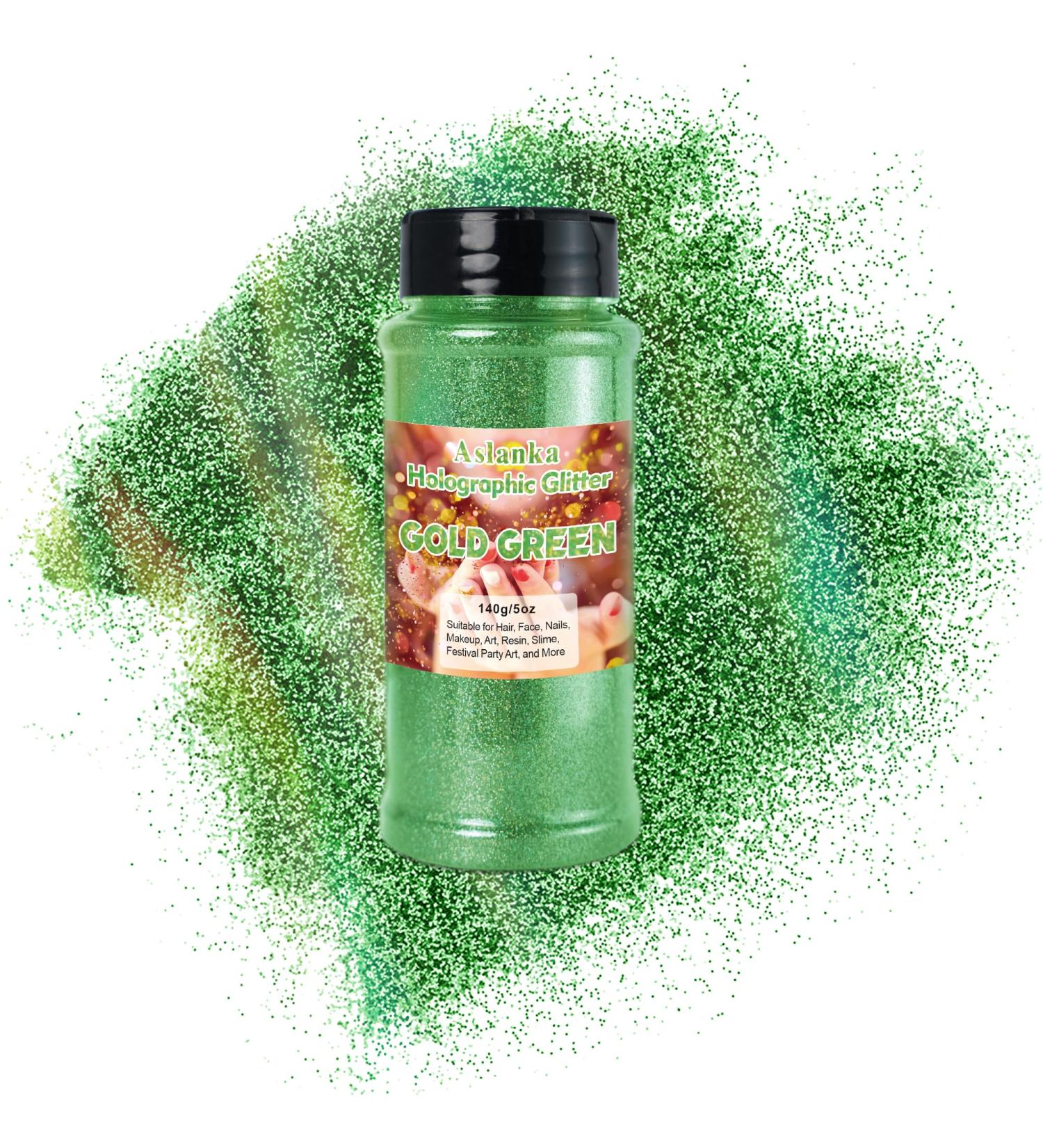  Aslanka Aslanka Holographic Glitter Powder - 140g - Gold Green Glitter Powder - Rainbow Colored Powder - Manicure Eyeshadow Face DIY Crafts - Buy Online on GoSupps.com
