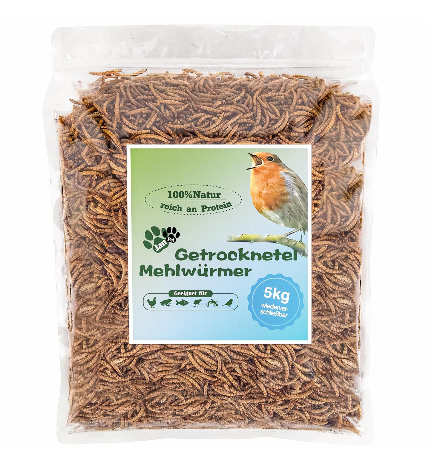 Blumixx Jan-Pet Premium Dried Mealworms 5 kg - All Year Round Bird & Wildlife Feed Hedgehog Squirrel Hamster Fish Food - Buy Online on GoSupps.com