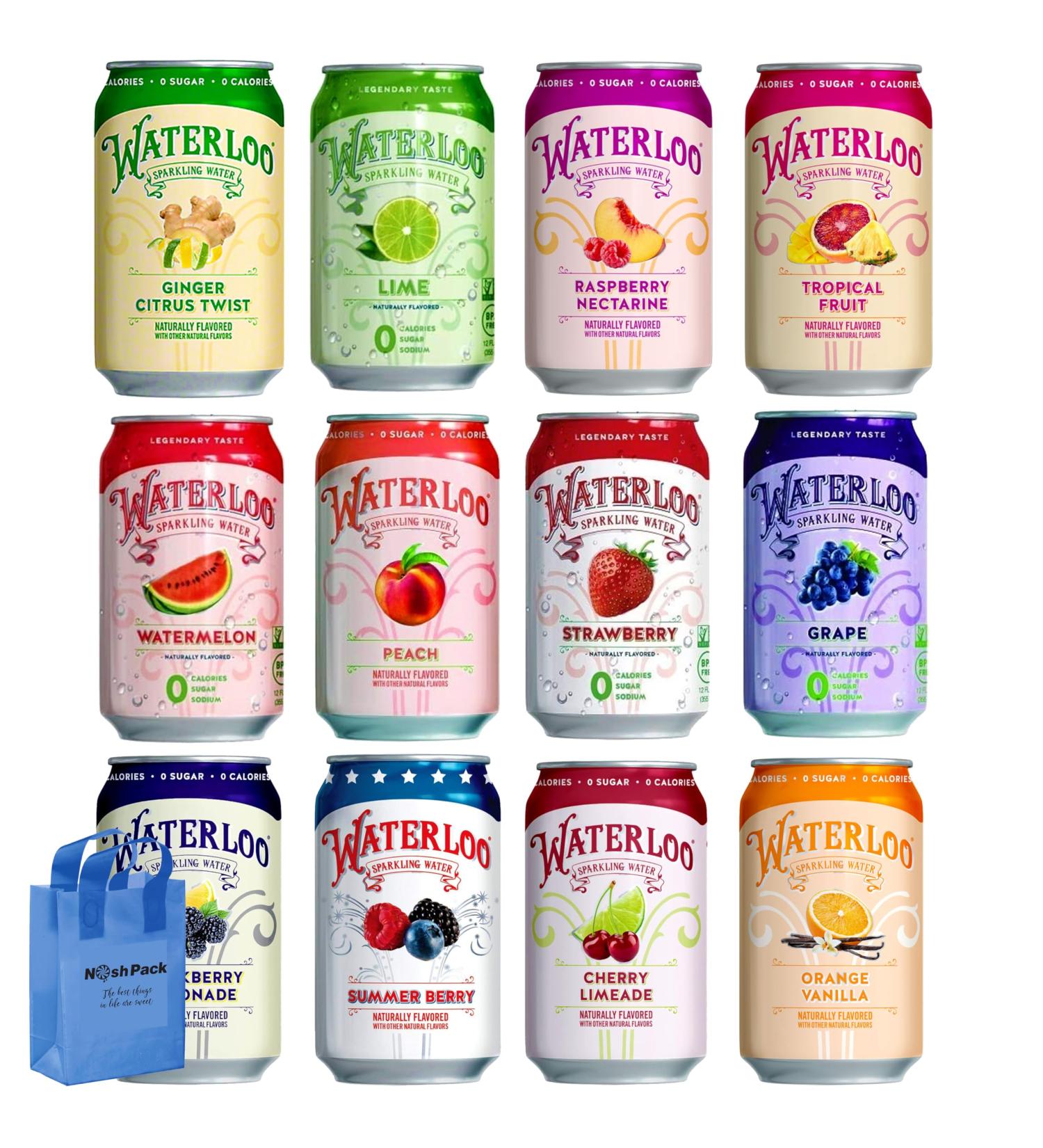 Waterlo Sparkling Water Variety Pack - 12 Sugar Free Flavored Cans with Nosh Pack Bag | Refreshing International Shipping - Buy Online on GoSupps.com