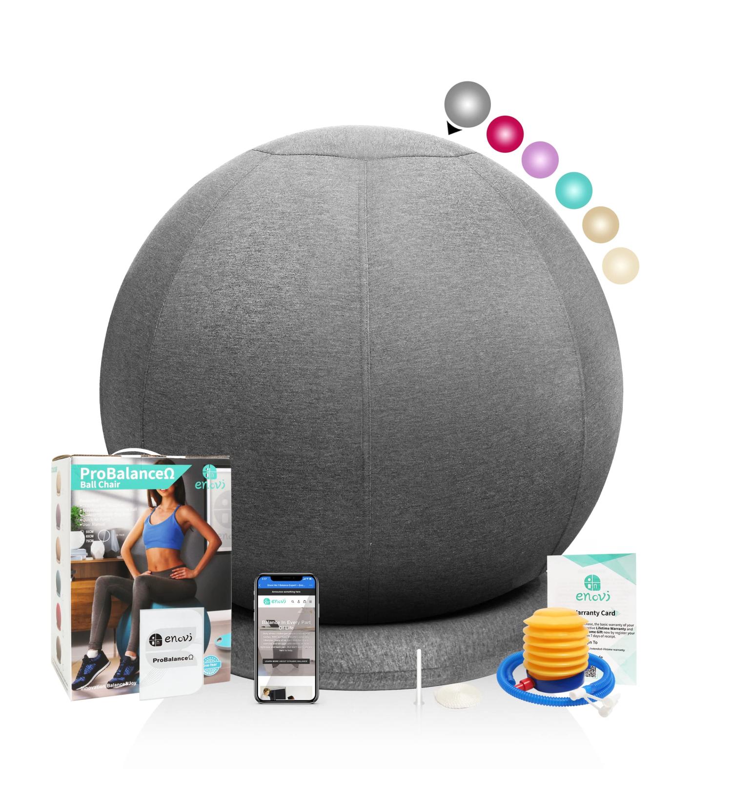 Enovi ProBalance Ball Chair - Yoga Ball Chair for Home Office Desk - Stability Ball Seat for Back Pain Relief - Deepspace Grey 65cm - Buy Online on GoSupps.com