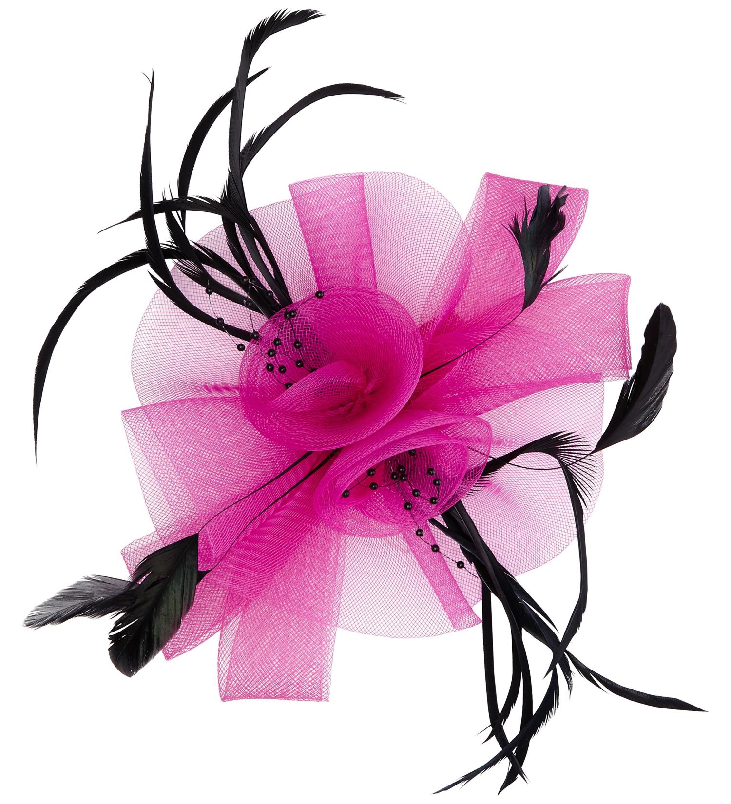 Fuchsia Hot Pink Butterfly Black Feather Wedding Ascot Fascinator on Comb Hat Hair Accessories One size