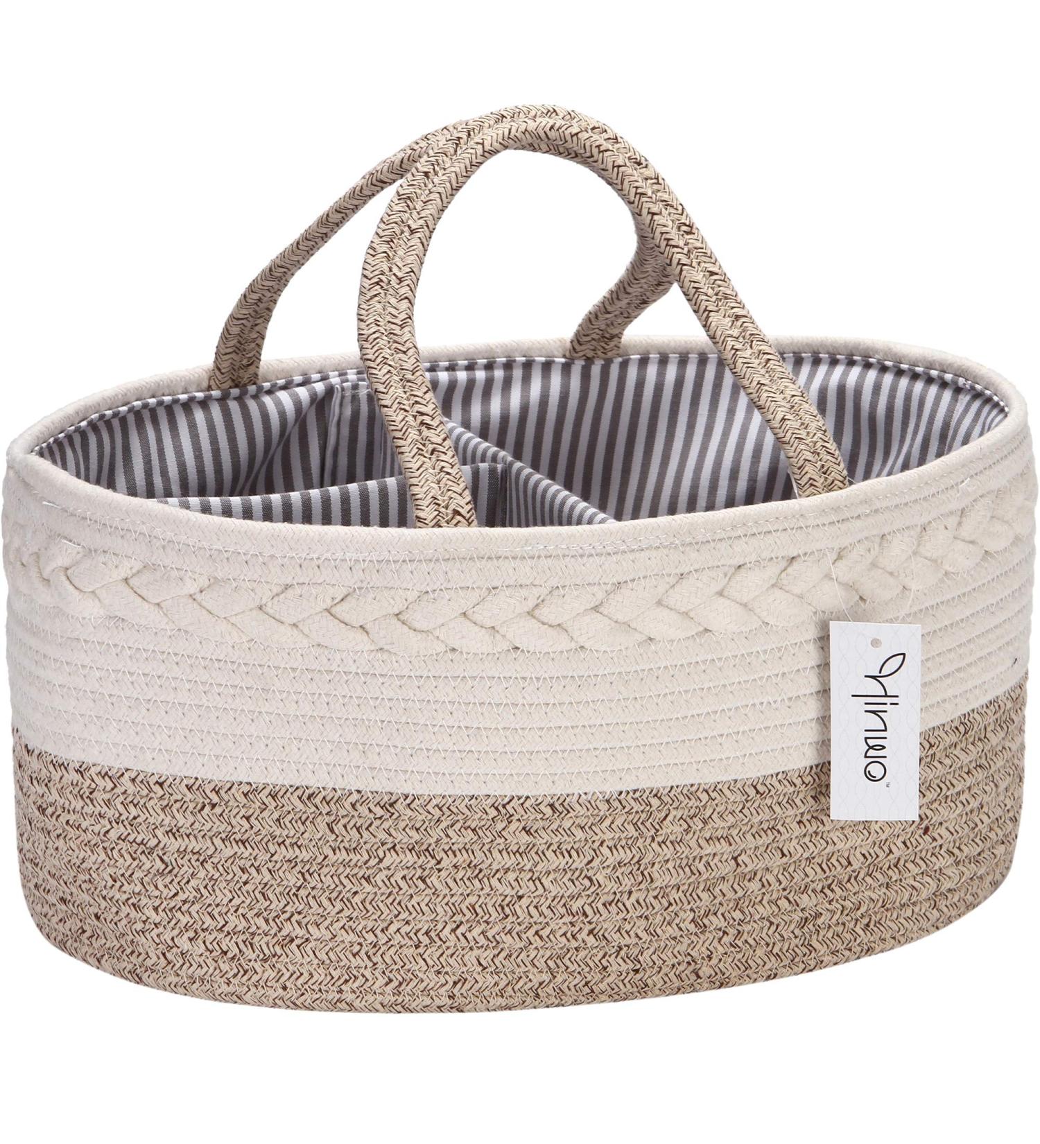 Hinwar Baby Diaper Caddy - Portable Organizer for Infants | Cotton Rope Storage Bag with Removable Divider - Perfect Newborn Shower Gift & Car Organizer (Brown) - Buy Online on GoSupps.com