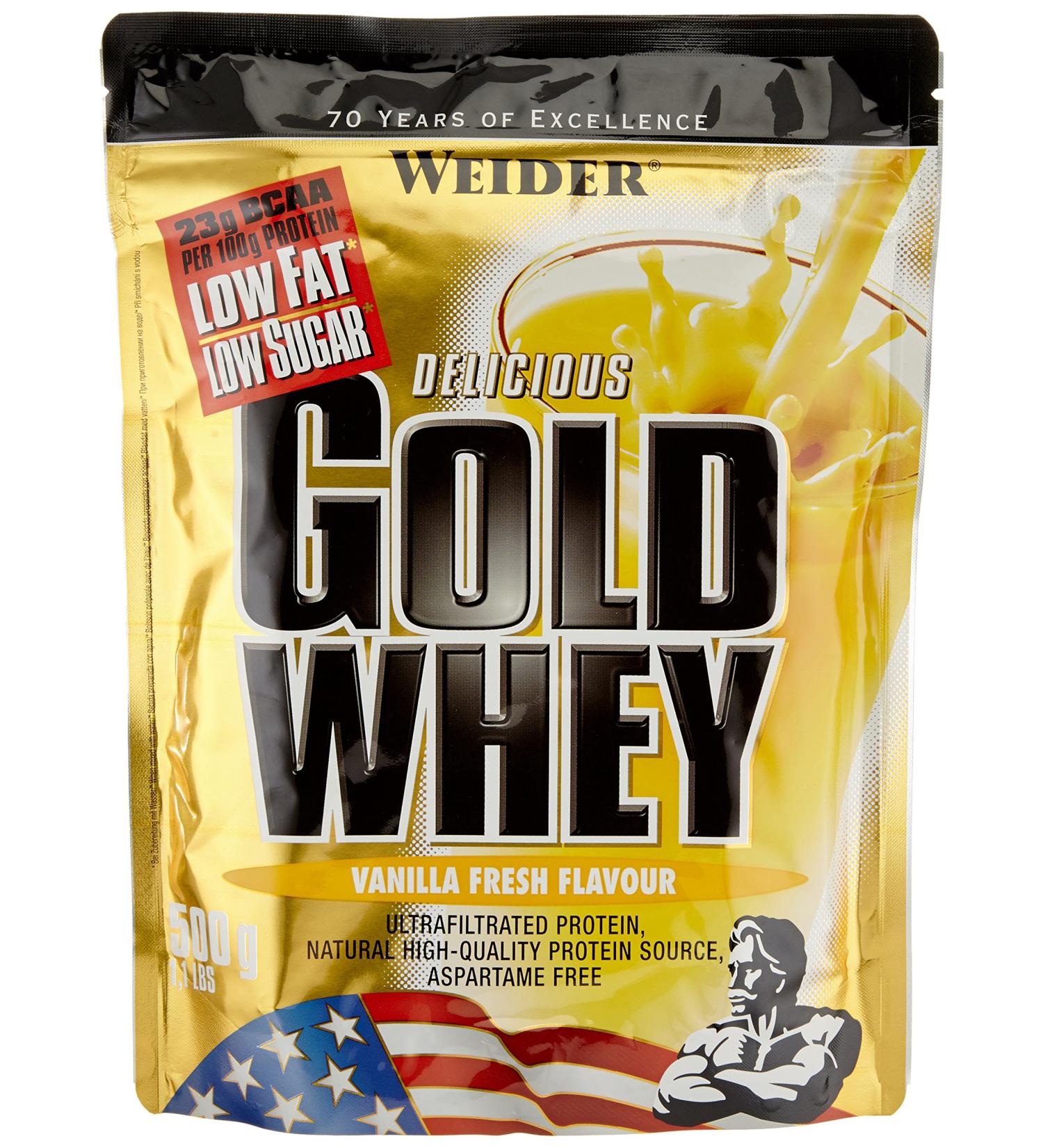 Weider Gold Whey Bag Double Pack (2 x 500g) Vanilla - Premium 1kg Protein for Muscle Building International Shipping Available - Buy Online on GoSupps.com