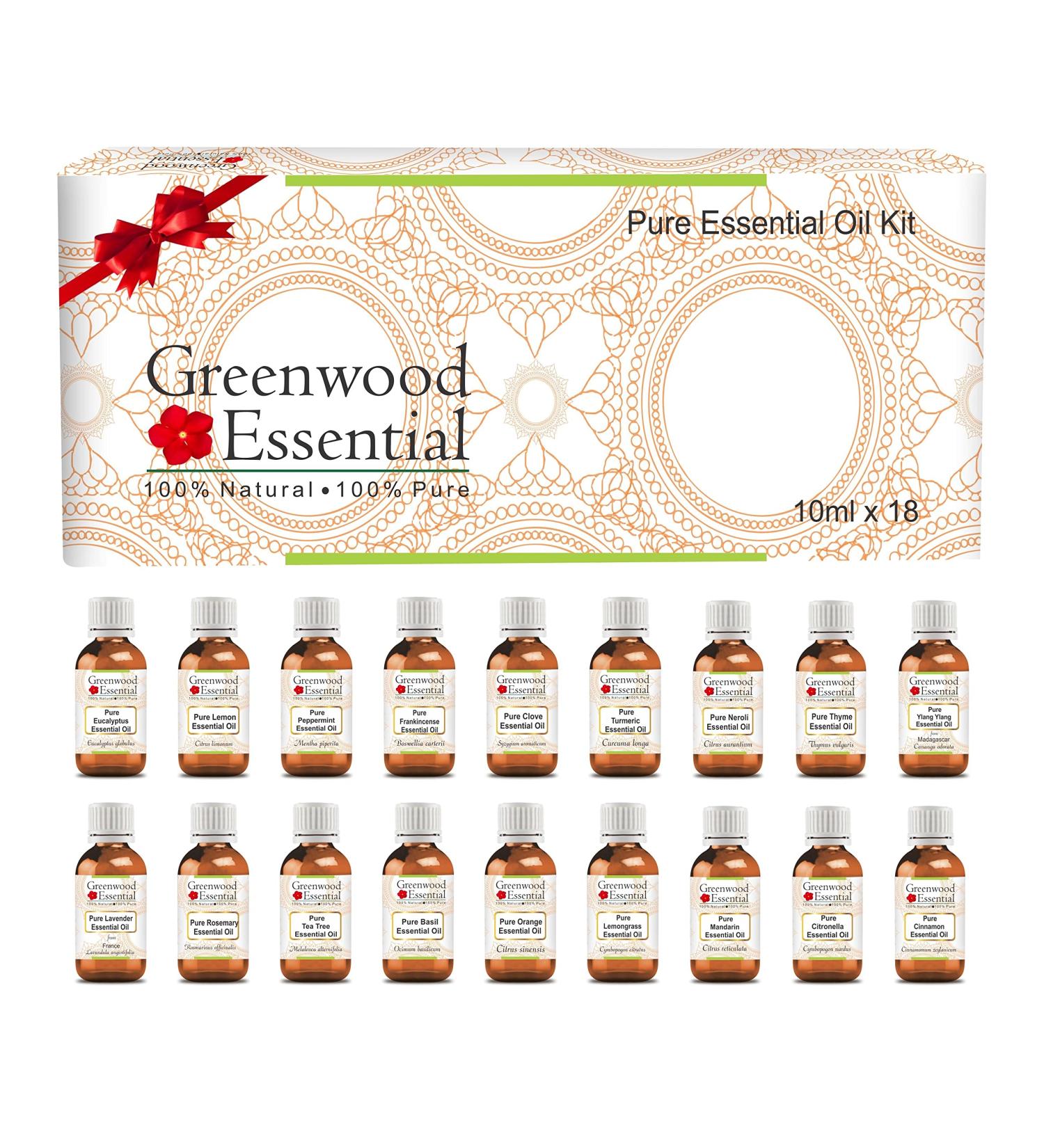 Greenwood Essential Oil Kit - 100% Natural Therapeutic Grade 10ml (Pack of 18) | Premium Aromatherapy Oils for Healing & Wellness - Buy Online on GoSupps.com
