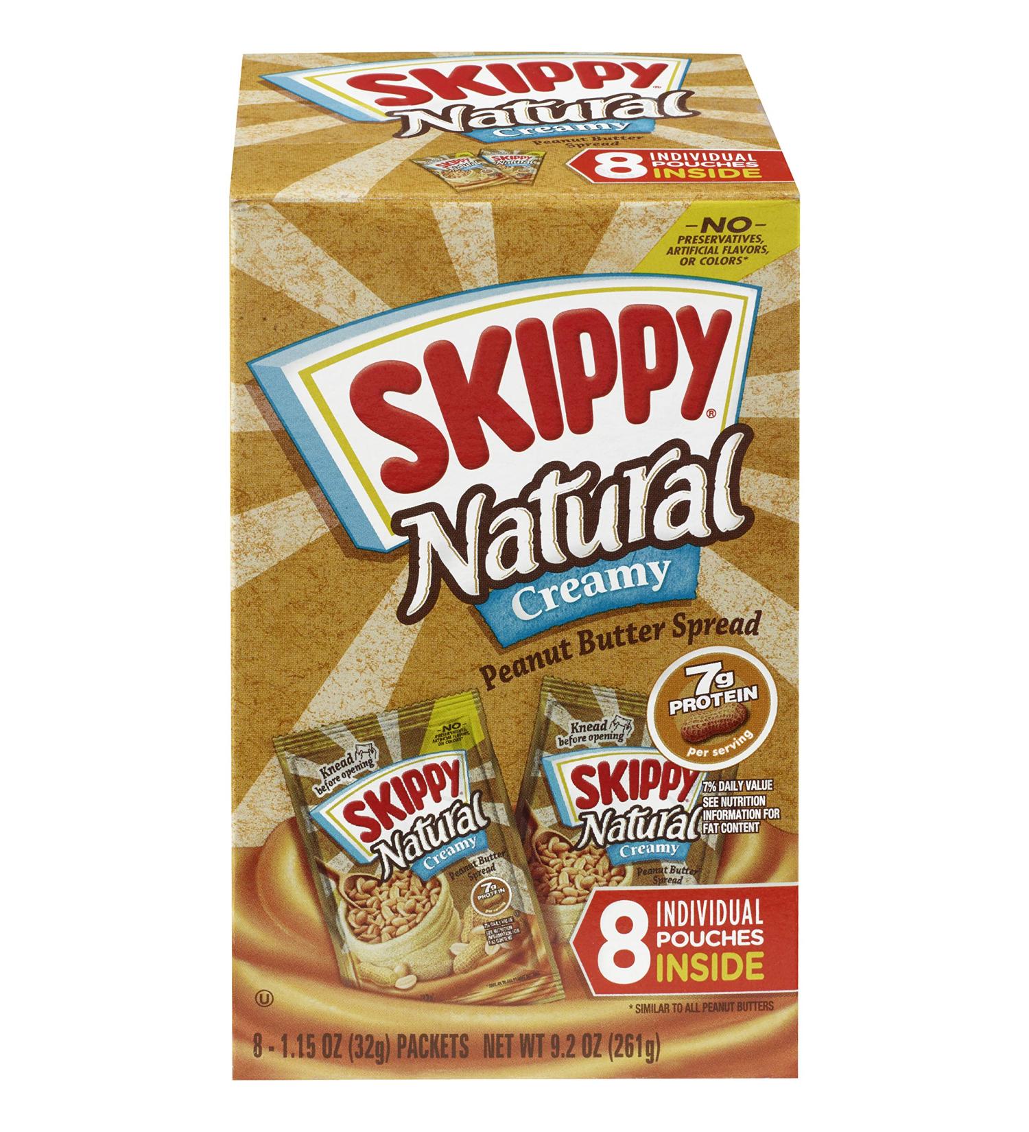 SKIPPY Natural Creamy Peanut Butter Spread Individual Squeeze Packs 1.15oz - Pack of 64 - Buy Online on GoSupps.com