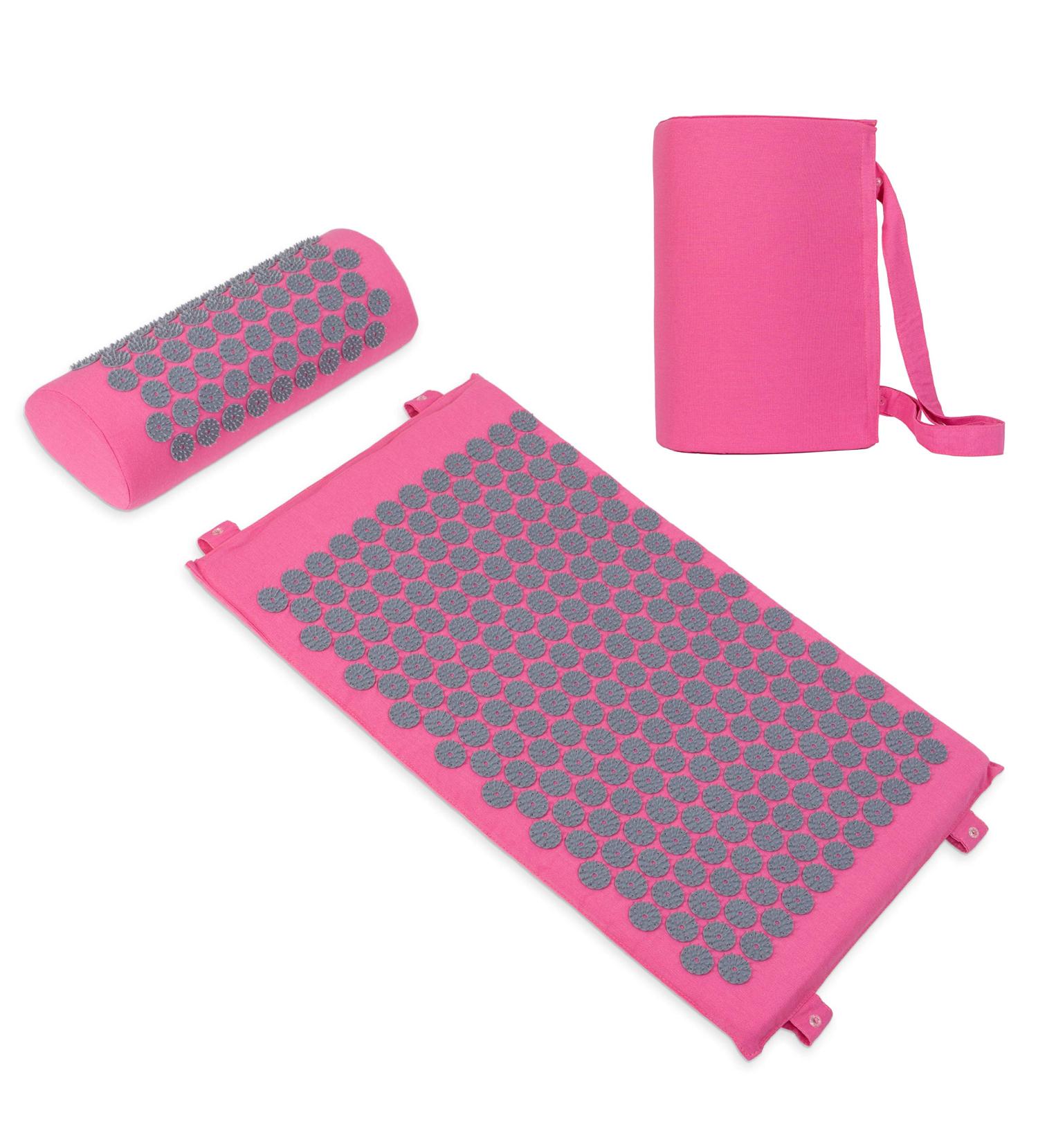 Belmalia Acupressure Mat & Pillow Set | Pink Grey Massage Mat for Relaxation | Portable Acupressure Therapy with Neck Support - Buy Online on GoSupps.com